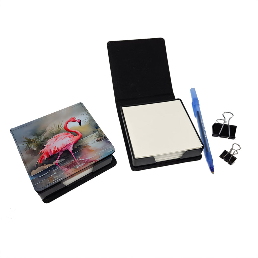 Flamingo PU Leather Note Paper Holder with Artist-Designed Cover, Desk Accessory, Office Gift