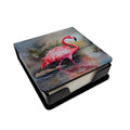 Flamingo PU Leather Note Paper Holder with Artist-Designed Cover, Desk Accessory, Office Gift