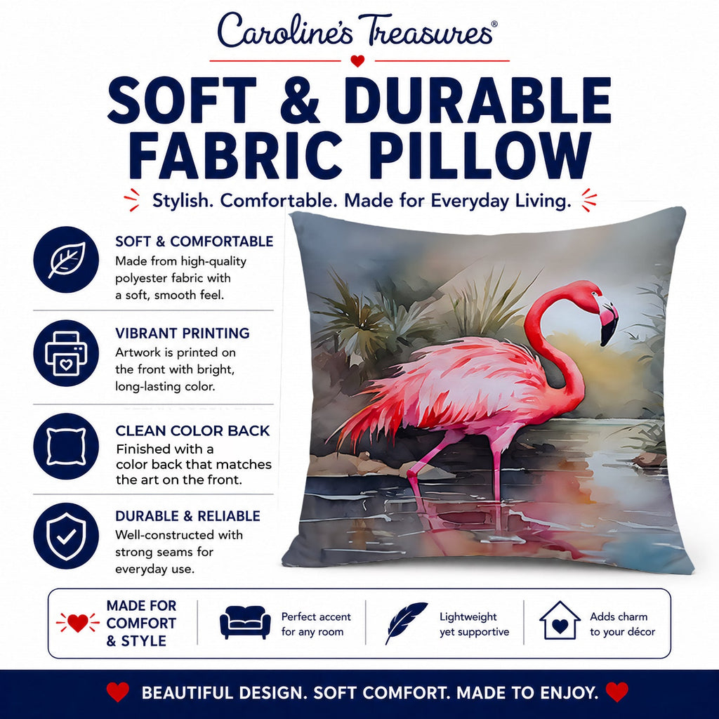 Flamingo Decorative Throw Pillow 14x14 Indoor Outdoor Accent Cushion, Fabric Cover with Insert for Sofa, Bed, Porch & Living Room