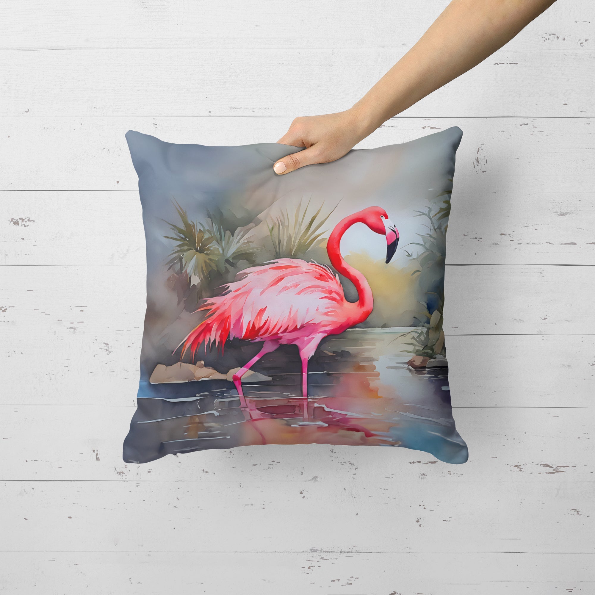 Flamingo Decorative Throw Pillow 18x18 Indoor Outdoor Accent Cushion, Fabric Cover with Insert for Sofa, Bed, Porch & Living Room
