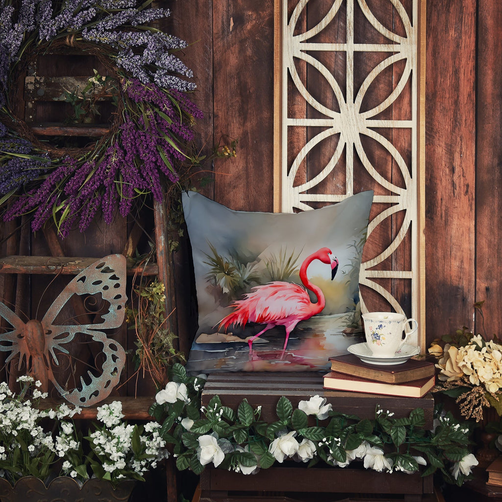 Flamingo Decorative Throw Pillow 18x18 Indoor Outdoor Accent Cushion, Fabric Cover with Insert for Sofa, Bed, Porch & Living Room