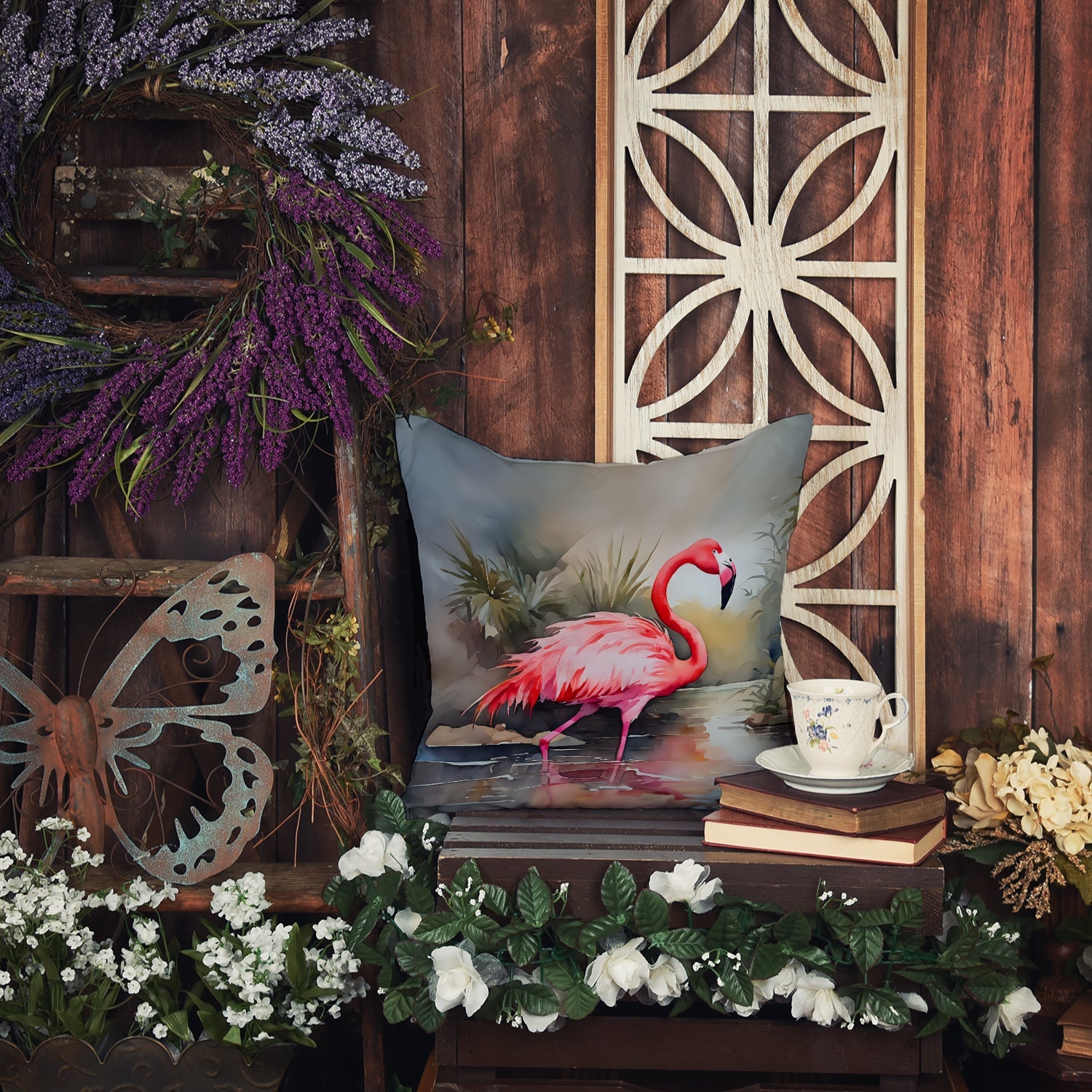Flamingo Decorative Throw Pillow 18x18 Indoor Outdoor Accent Cushion, Fabric Cover with Insert for Sofa, Bed, Porch & Living Room
