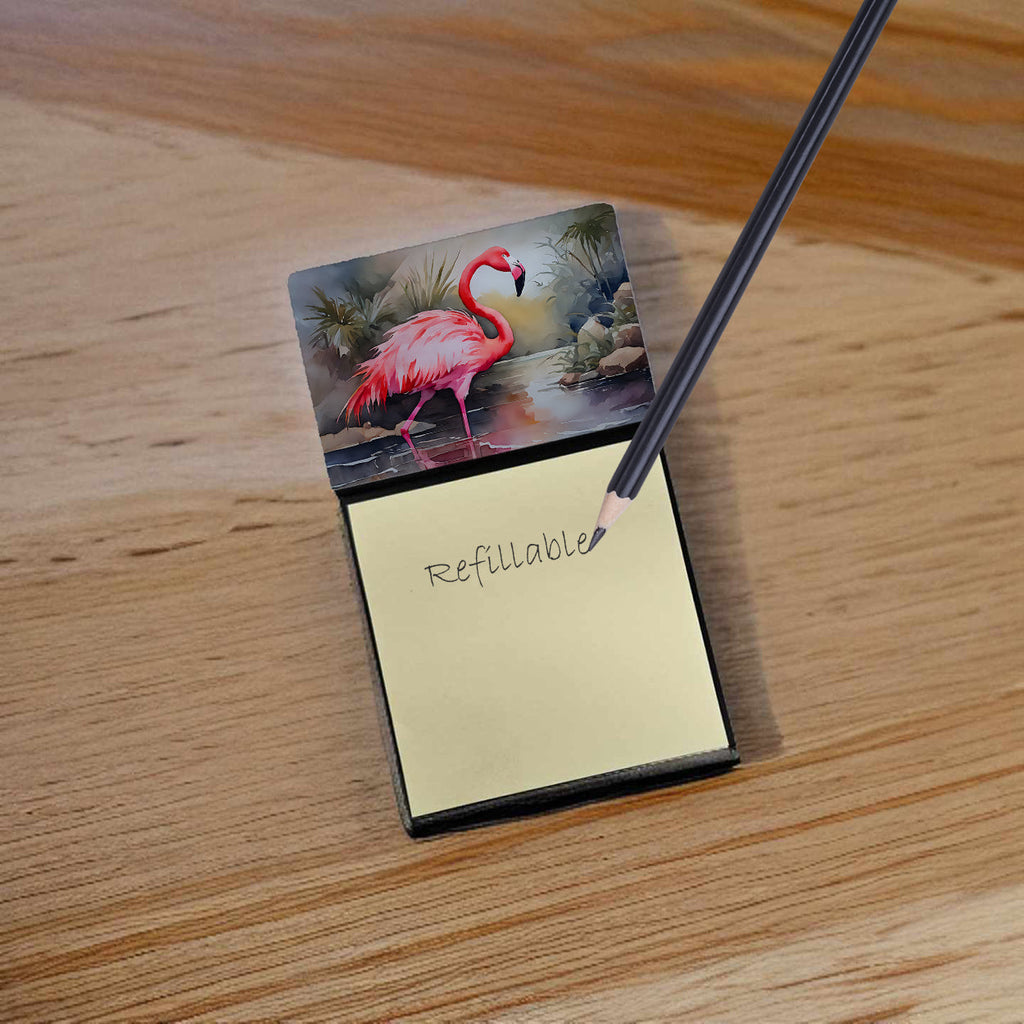 Flamingo Watercolor Sticky Note Holder Refillable Dispenser Desk Accessory 3x3 Pad Gift