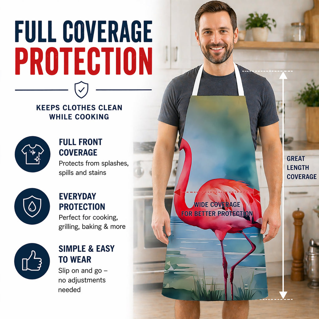 Flamingo Apron Cooking Kitchen Server Baking Crafts Gardening for Adult Women Men, Unisex, Large, Multicolor