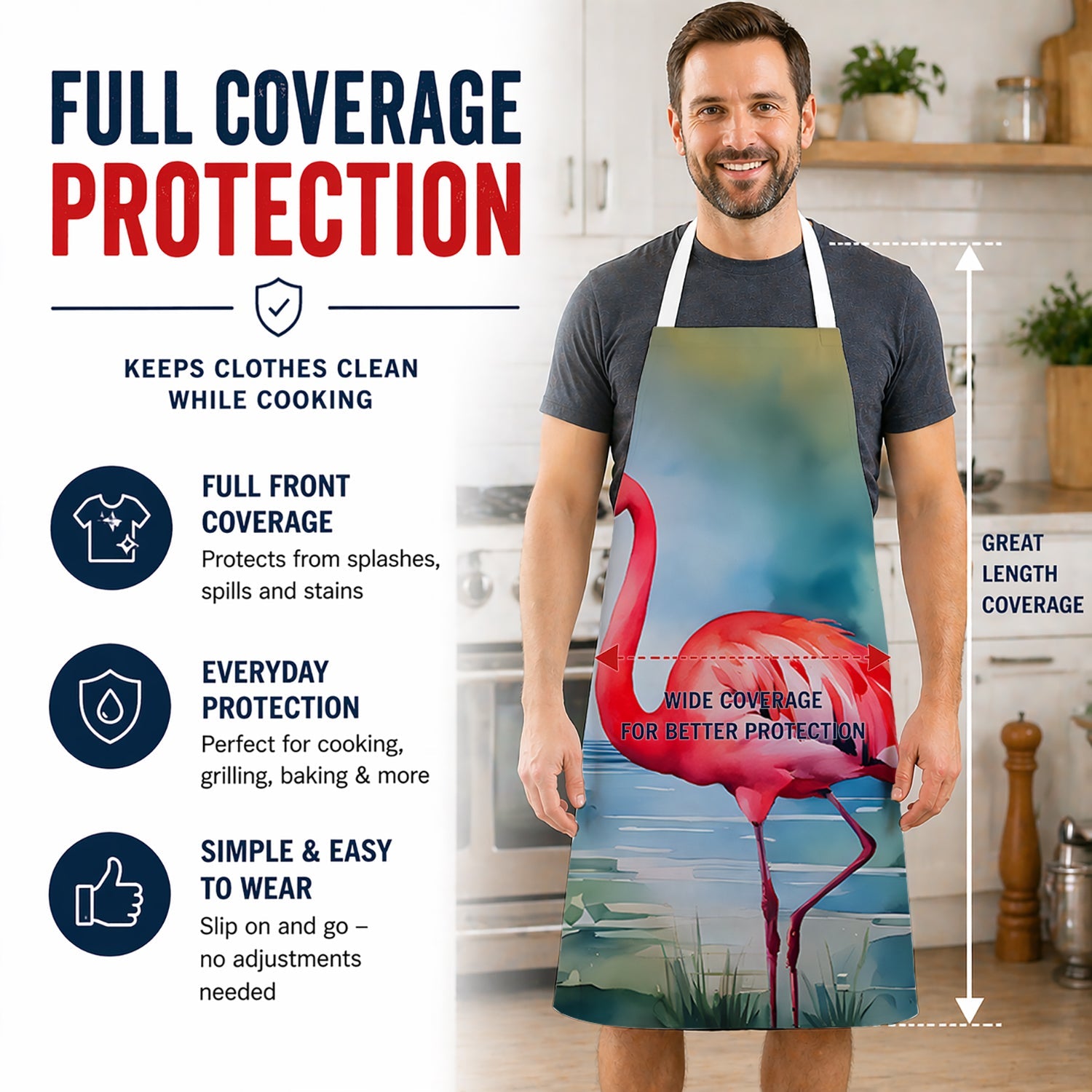 Flamingo Apron Cooking Kitchen Server Baking Crafts Gardening for Adult Women Men, Unisex, Large, Multicolor