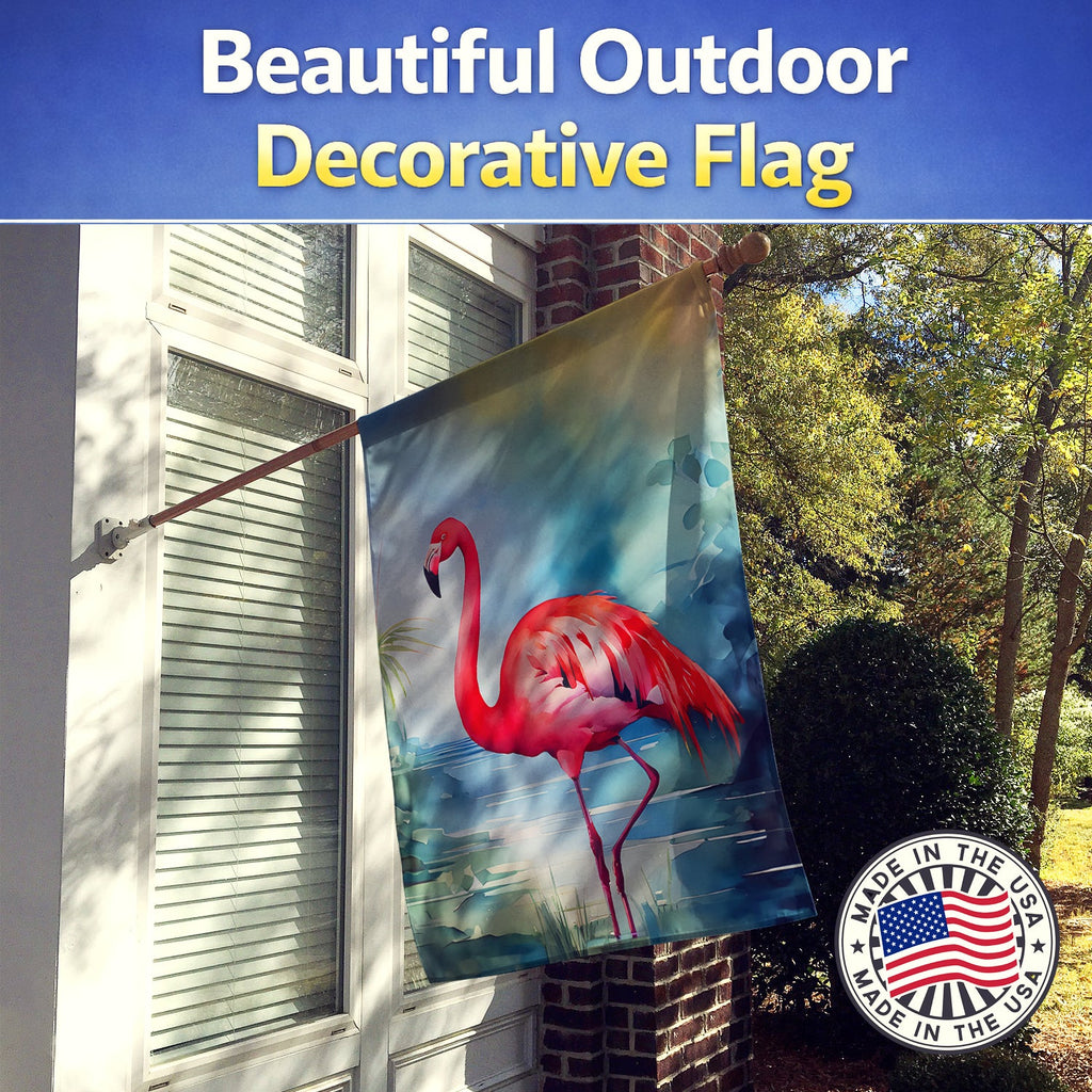 Flamingo House Flag 28x40 Porch Sleeve Pole Decorative Outside Yard Banner Artwork Wall Hanging, Polyester