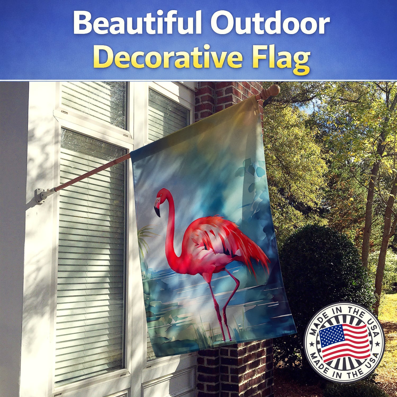 Flamingo House Flag 28x40 Porch Sleeve Pole Decorative Outside Yard Banner Artwork Wall Hanging, Polyester