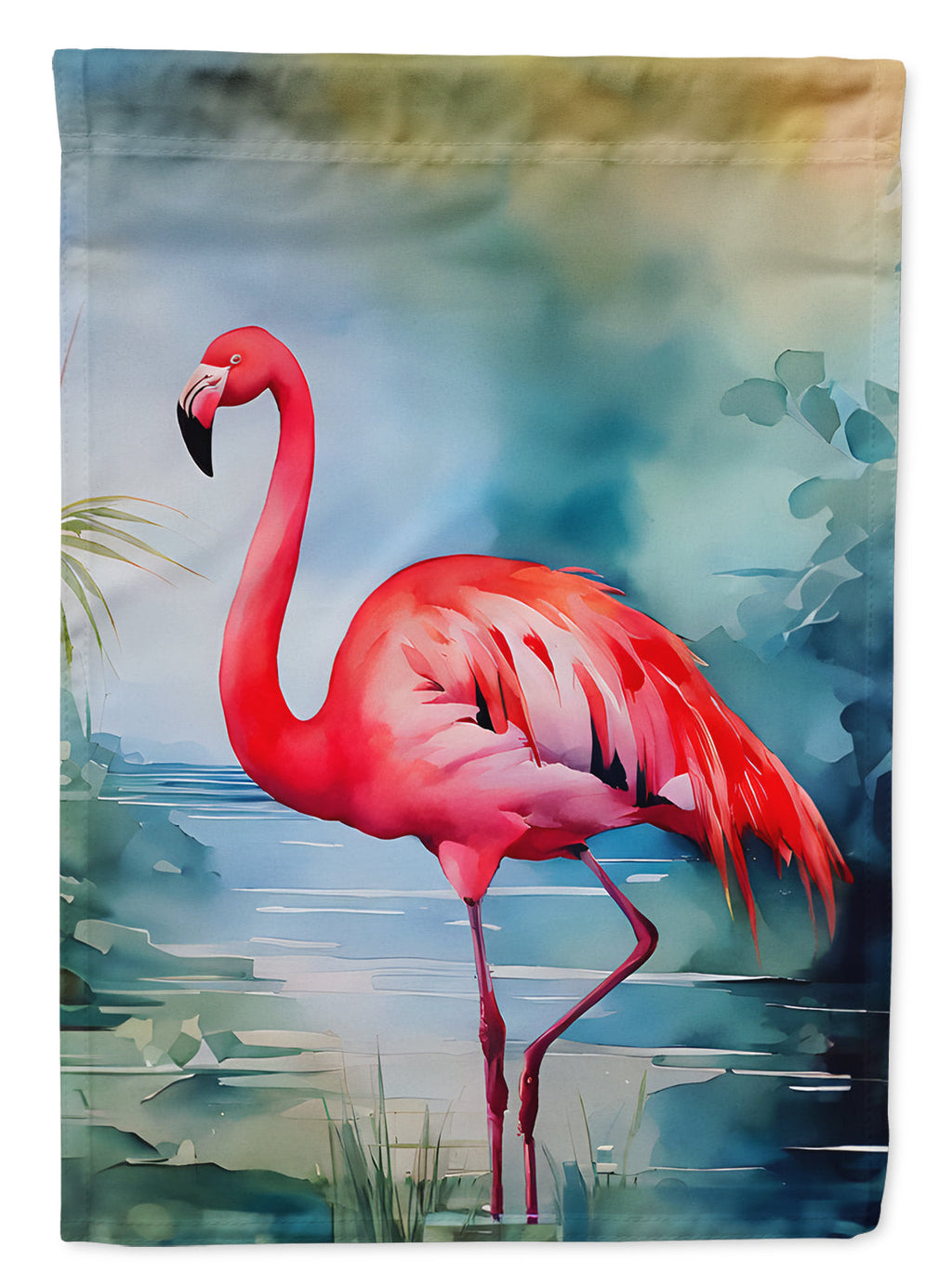 Flamingo House Flag 28x40 Porch Sleeve Pole Decorative Outside Yard Banner Artwork Wall Hanging, Polyester