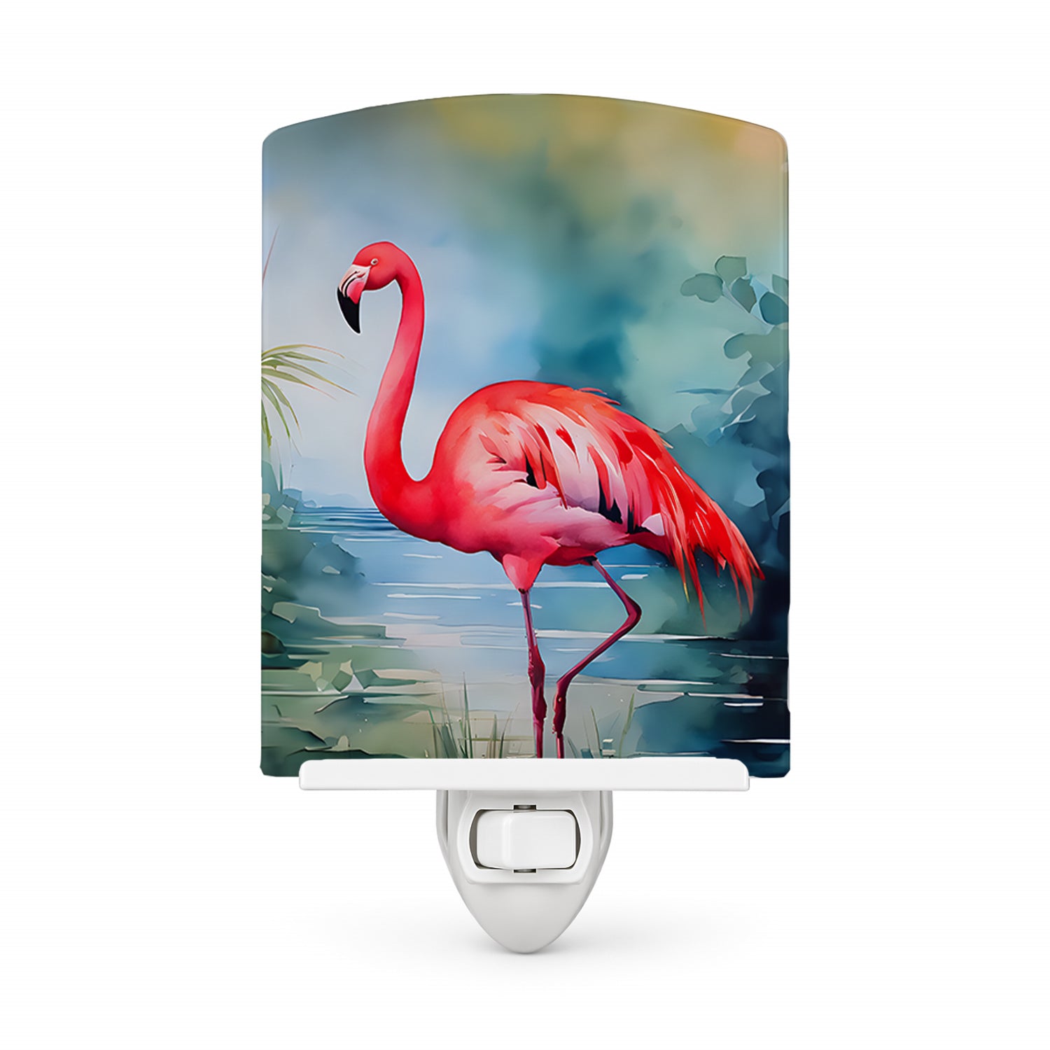 Flamingo Ceramic Night Light Compact, UL-Certified, Ideal for Bedroom, Bathroom, Nursery, Hallway, Kitchen, 6x4x3, Multicolor