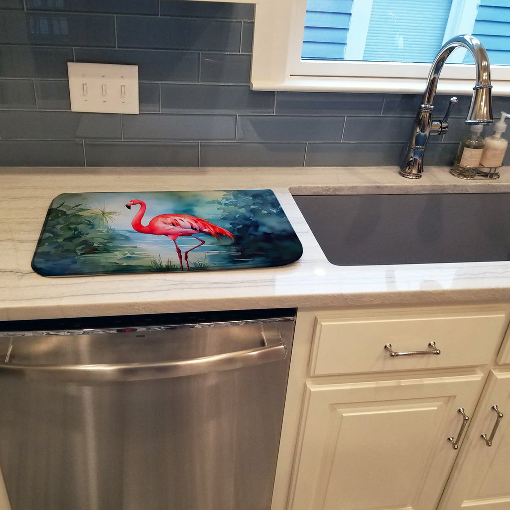 Flamingo Dish Drying Mat Absorbent Dish Drying Mat Pad for Kitchen Counter Dish Drainer Mat for Countertop, 14 x 21", Multicolor