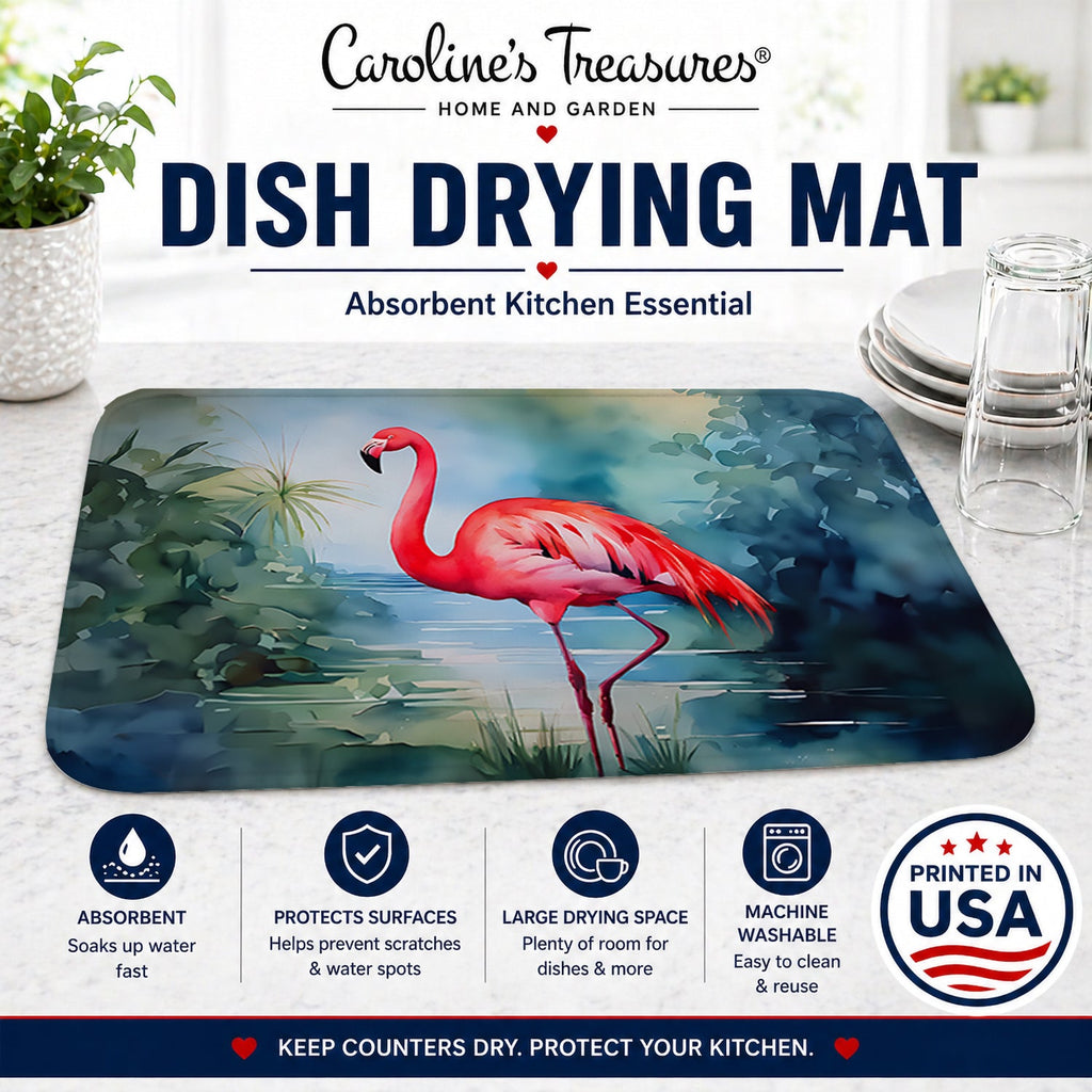 Flamingo Dish Drying Mat Absorbent Dish Drying Mat Pad for Kitchen Counter Dish Drainer Mat for Countertop, 14 x 21", Multicolor