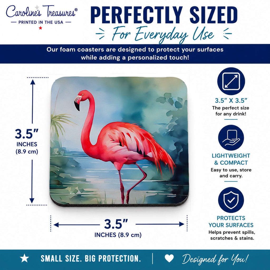 Flamingo Foam Coasters Set of 4 Cup Coasters for Indoor Outdoor, Tabletop Protection, Anti Slip, Mouse pad Material