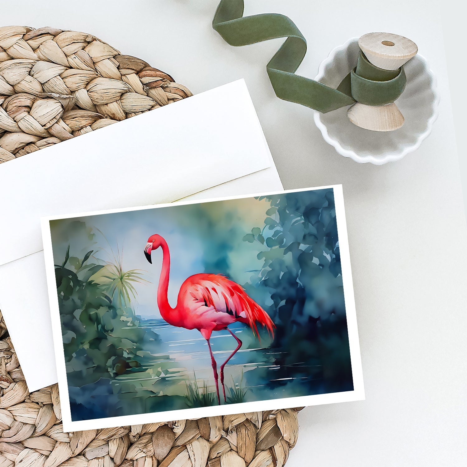 Flamingo Greeting Cards Pack of 8 Blank Cards with Envelopes Whimsical A7 Size 5x7