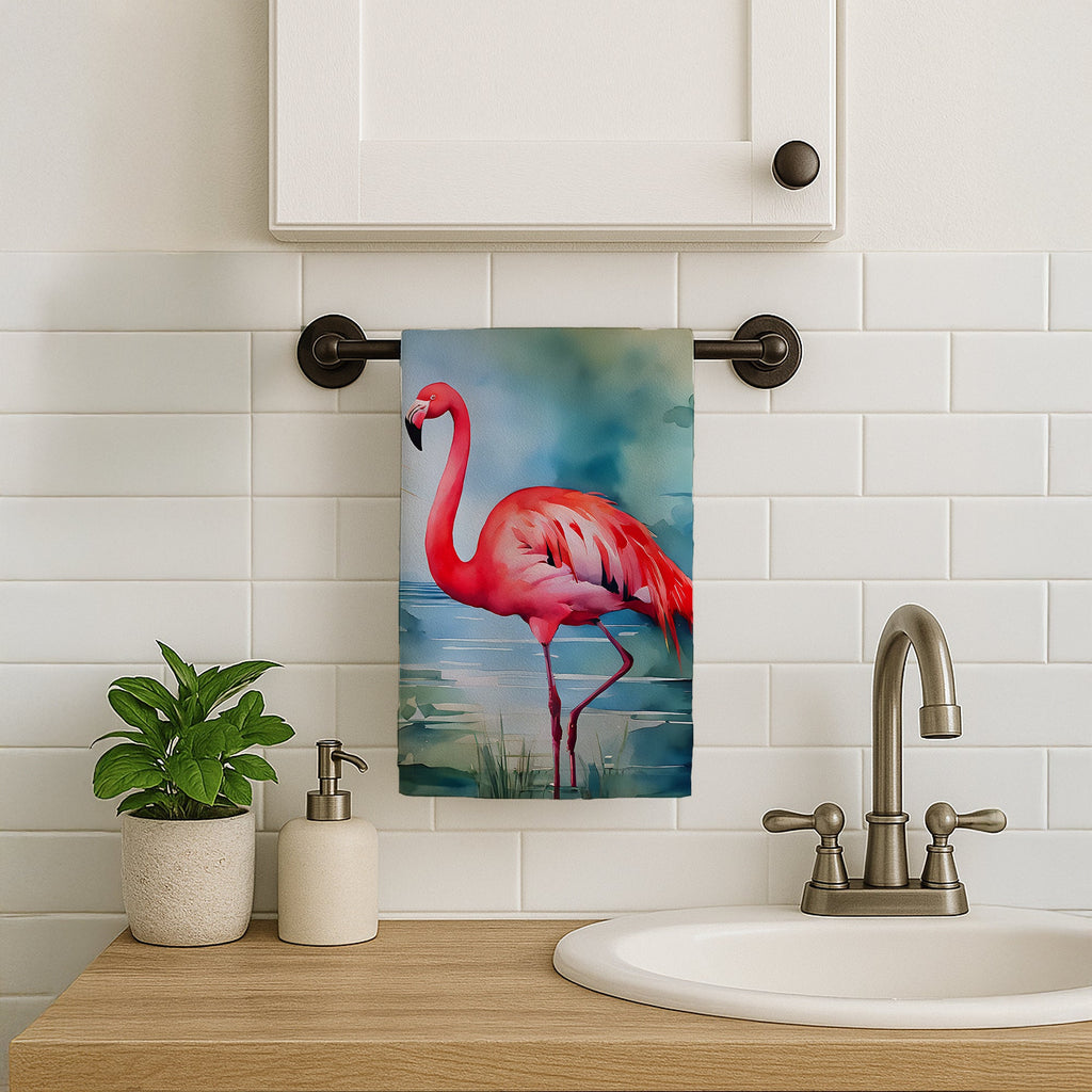 Flamingo Kitchen Towel Velour Plush Front and Cotton Loop Back Machine Washable