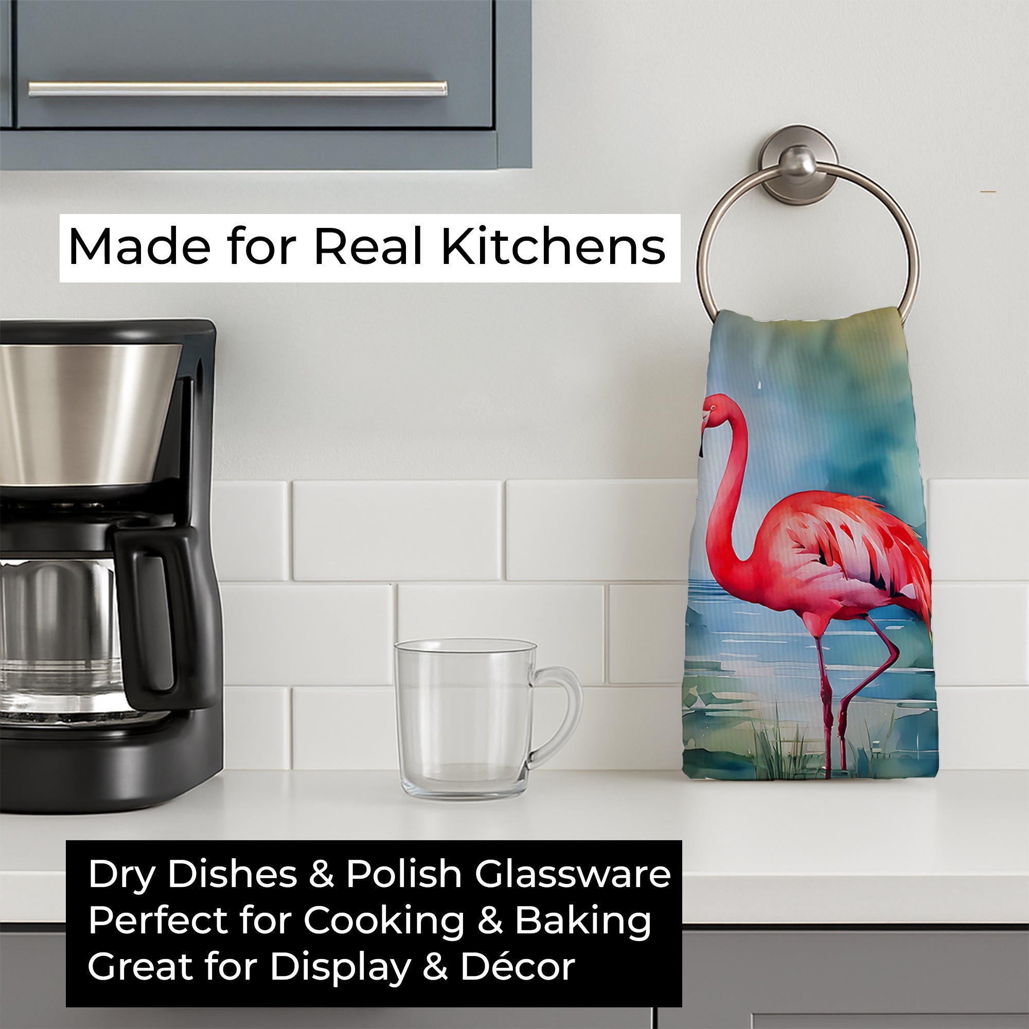 Flamingo Kitchen Towel Velour Plush Front and Cotton Loop Back Machine Washable