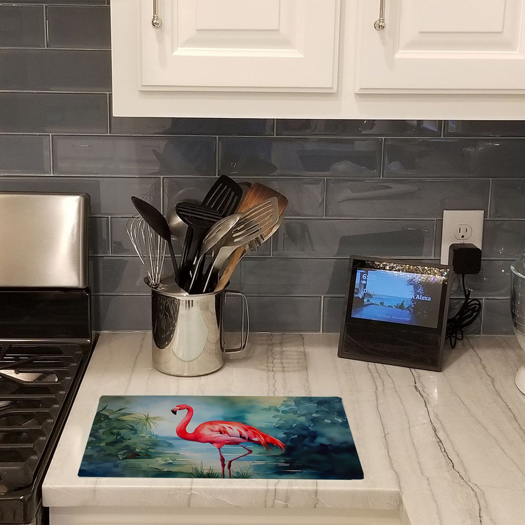 Flamingo Cutting Board Tempered Glass Kitchen Cutting Surface, Heat Resistant Chopping, Non-Slip Feet, Food Prep & Serving