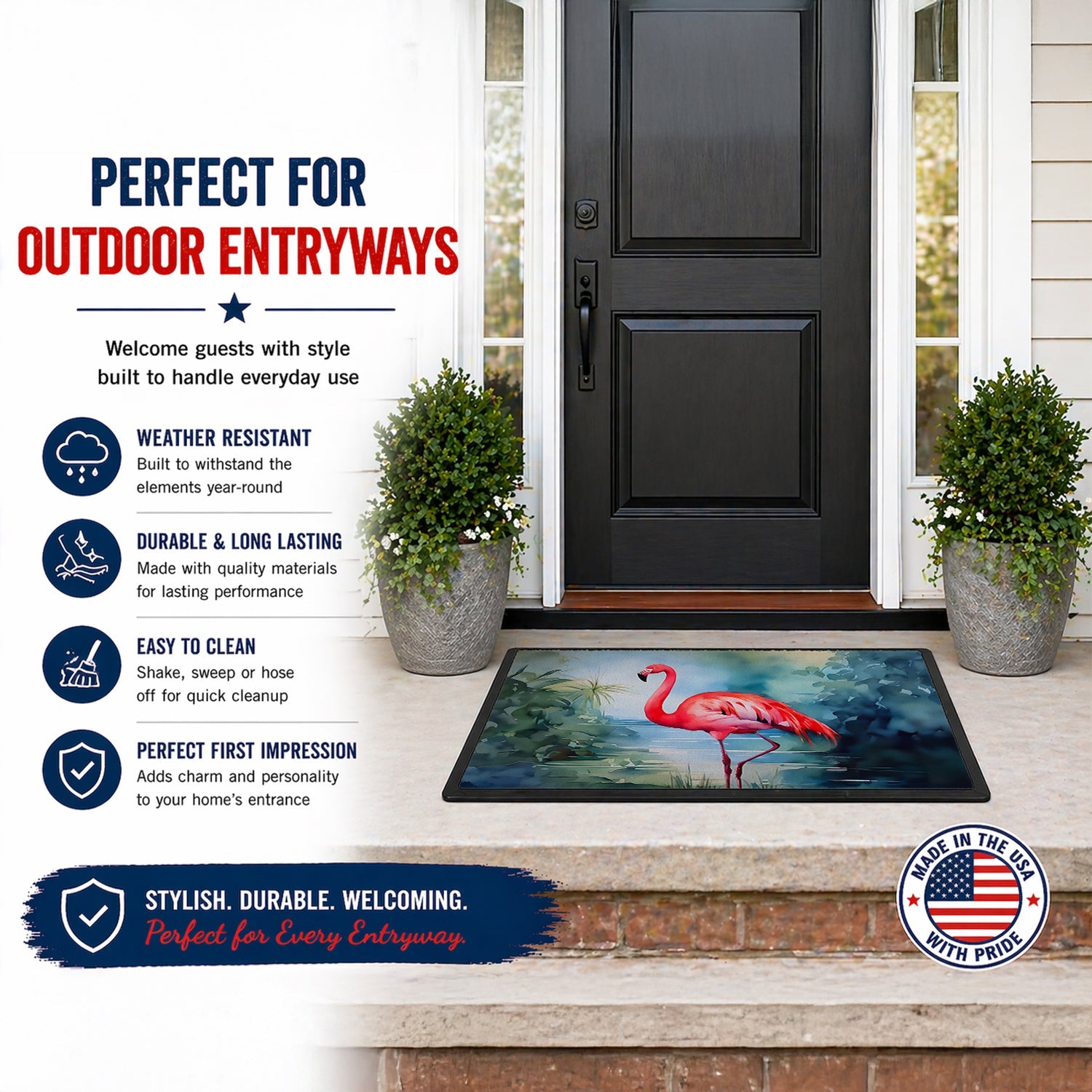 Flamingo Doormat Indoor Outdoor 18H X 27W Front Door Mat Rugs for Entryway, Non Slip Washable