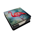 Flamingo PU Leather Note Paper Holder with Artist-Designed Cover, Desk Accessory, Office Gift
