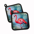 Flamingo Pot Holder Set of 2 Heat Resistant Quilted Hot Pads 7.5 x 7.5 Inch, Insulated Kitchen Trivets for Cooking & Baking
