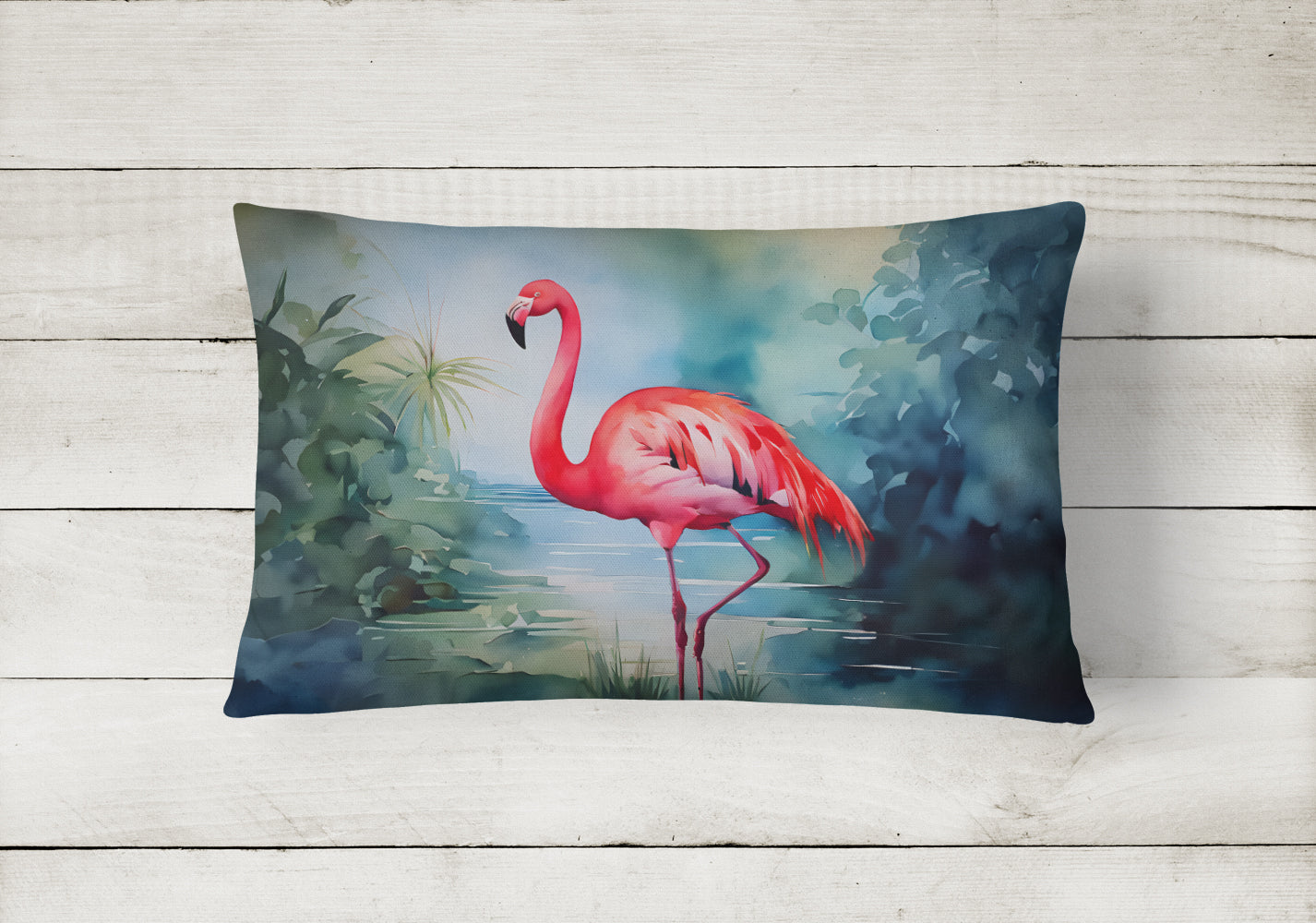 Flamingo Decorative Throw Pillow 12x16 Indoor Outdoor Accent Cushion, Fabric Cover with Insert for Sofa, Bed, Porch & Living Room
