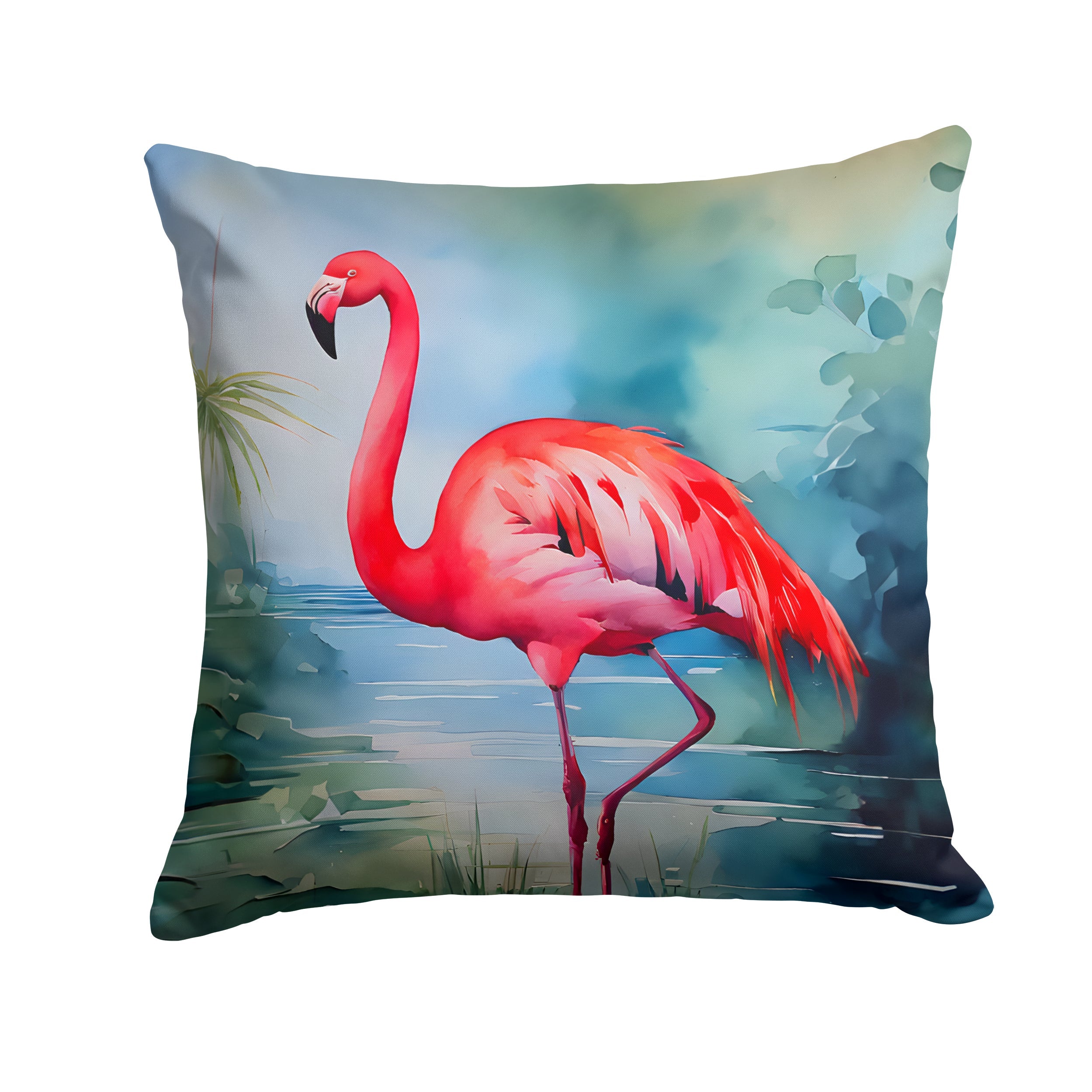 Flamingo Decorative Throw Pillow 14x14 Indoor Outdoor Accent Cushion, Fabric Cover with Insert for Sofa, Bed, Porch & Living Room