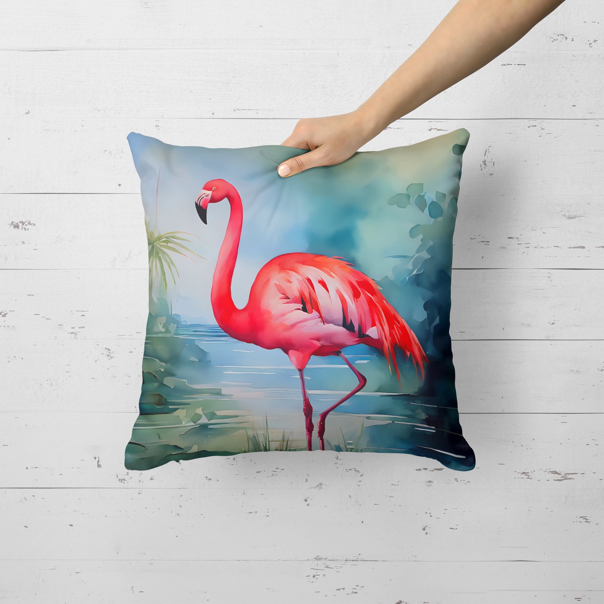 Flamingo Decorative Throw Pillow 18x18 Indoor Outdoor Accent Cushion, Fabric Cover with Insert for Sofa, Bed, Porch & Living Room