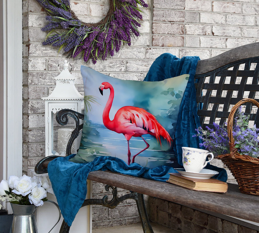 Flamingo Decorative Throw Pillow 18x18 Indoor Outdoor Accent Cushion, Fabric Cover with Insert for Sofa, Bed, Porch & Living Room