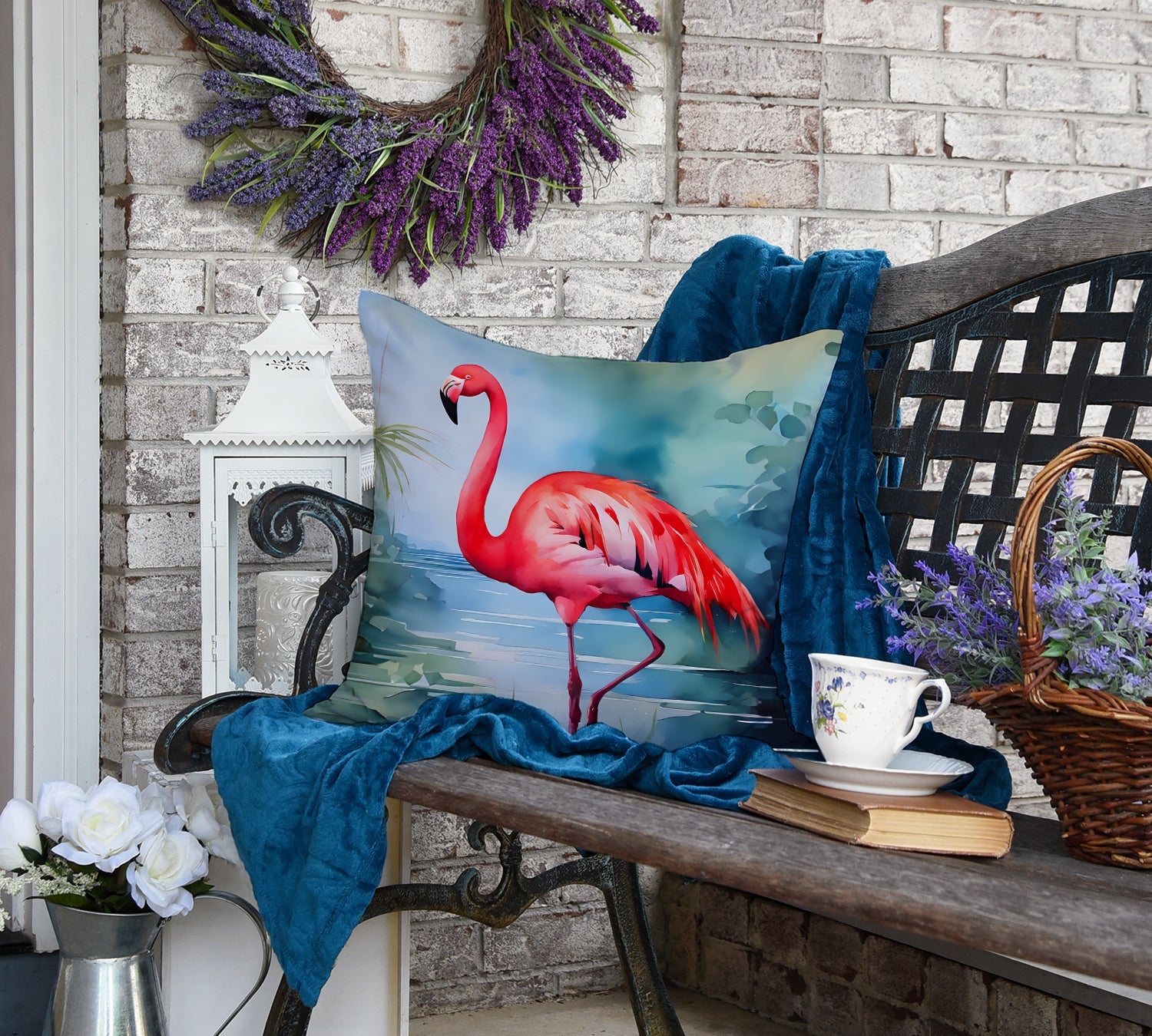 Flamingo Decorative Throw Pillow 18x18 Indoor Outdoor Accent Cushion, Fabric Cover with Insert for Sofa, Bed, Porch & Living Room