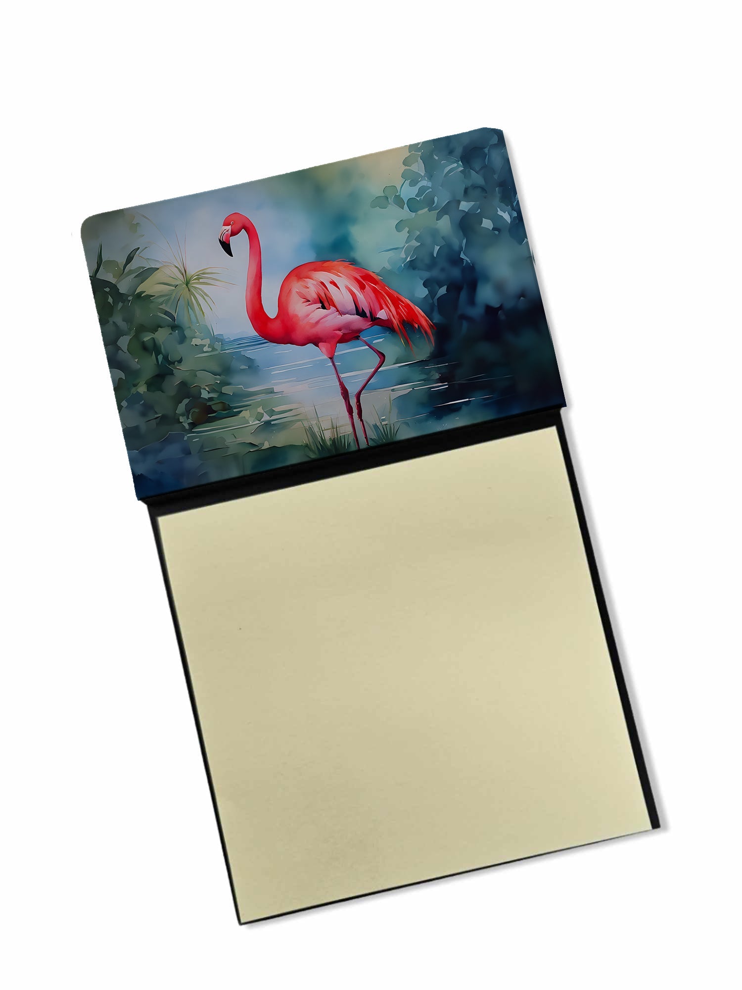 Flamingo Watercolor Sticky Note Holder Refillable Dispenser Desk Accessory 3x3 Pad Gift