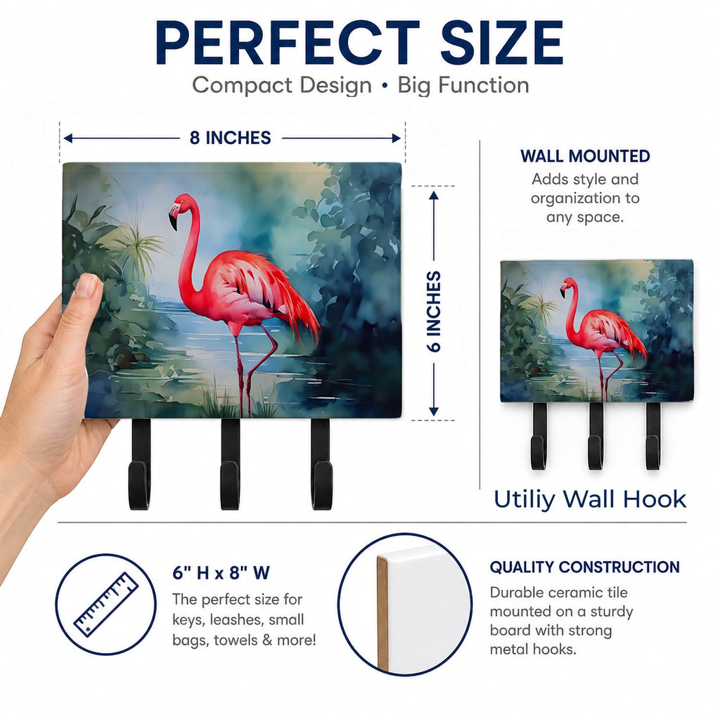 Flamingo Leash or Key Holder Wall Hooks, Coat Rack Wall Mount, for Hanging Keys, Towels, Aprons, Leashes