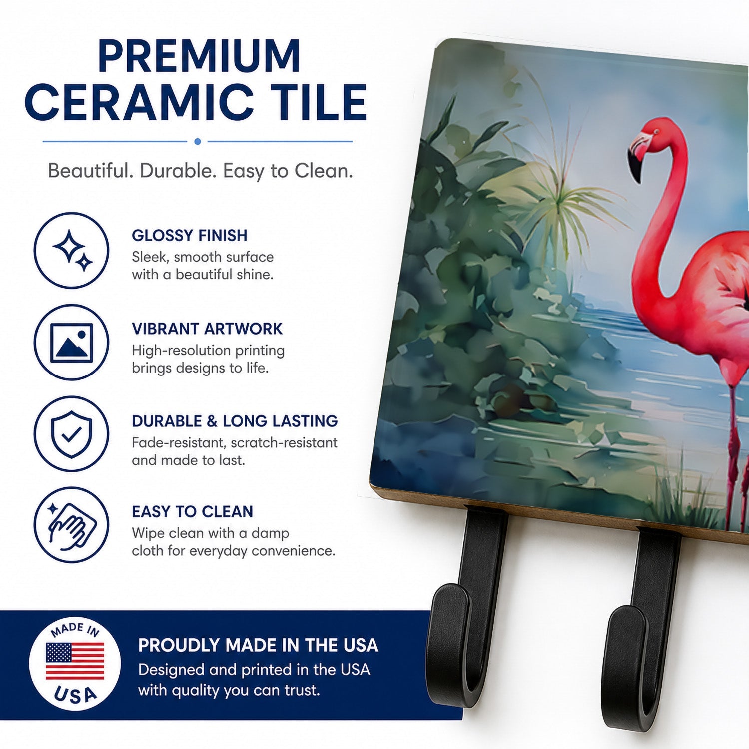 Flamingo Leash or Key Holder Wall Hooks, Coat Rack Wall Mount, for Hanging Keys, Towels, Aprons, Leashes