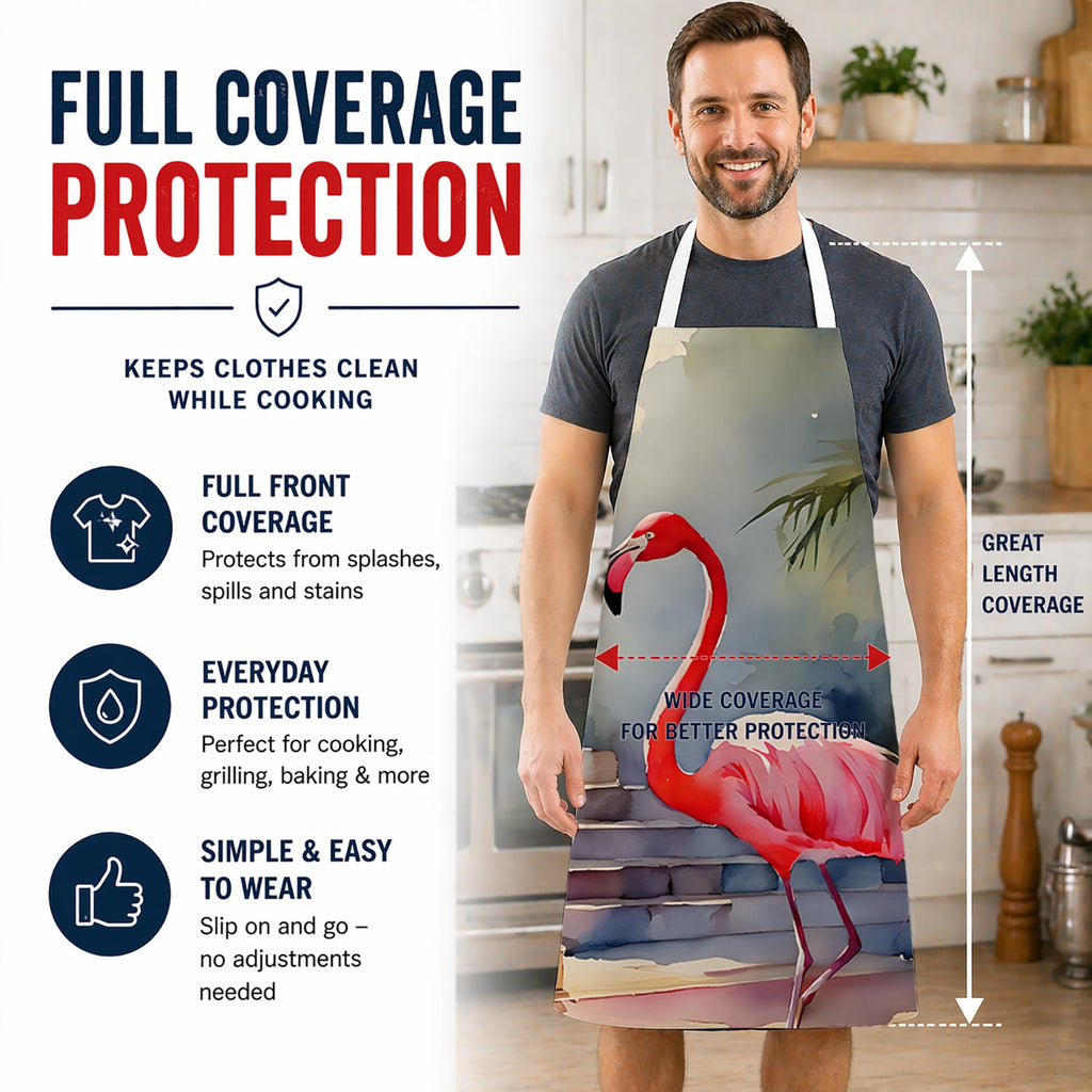 Flamingo Apron Cooking Kitchen Server Baking Crafts Gardening for Adult Women Men, Unisex, Large, Multicolor