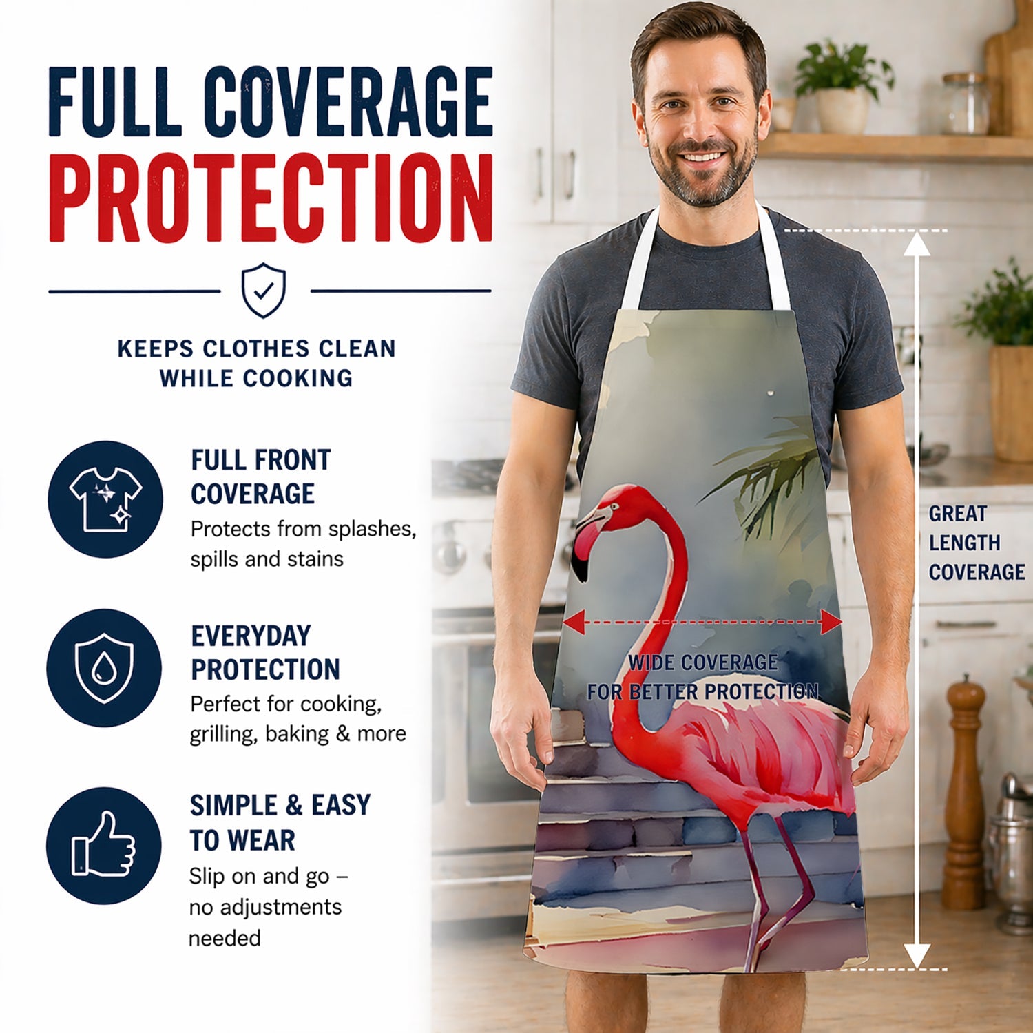Flamingo Apron Cooking Kitchen Server Baking Crafts Gardening for Adult Women Men, Unisex, Large, Multicolor