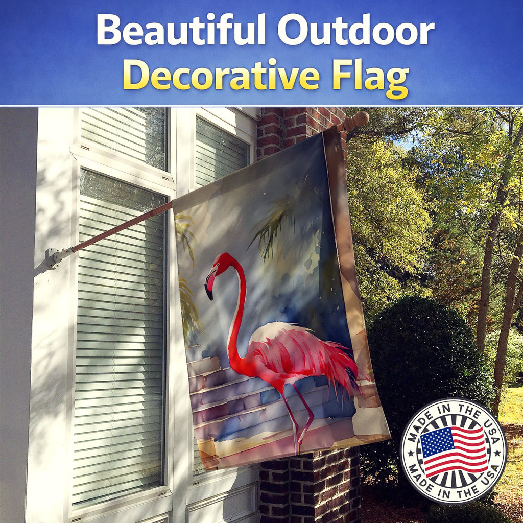 Flamingo House Flag 28x40 Porch Sleeve Pole Decorative Outside Yard Banner Artwork Wall Hanging, Polyester