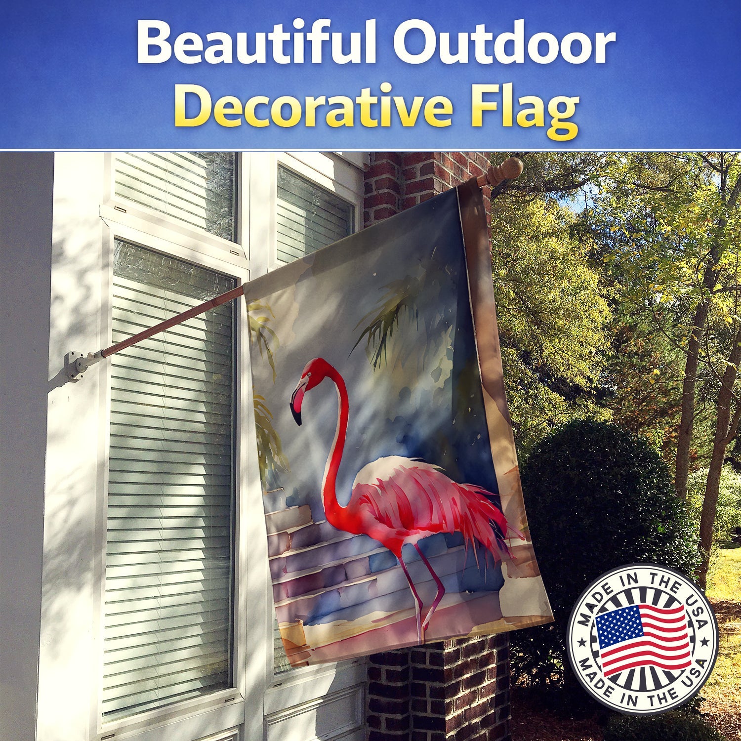 Flamingo House Flag 28x40 Porch Sleeve Pole Decorative Outside Yard Banner Artwork Wall Hanging, Polyester