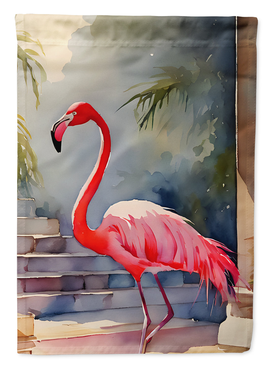 Flamingo House Flag 28x40 Porch Sleeve Pole Decorative Outside Yard Banner Artwork Wall Hanging, Polyester