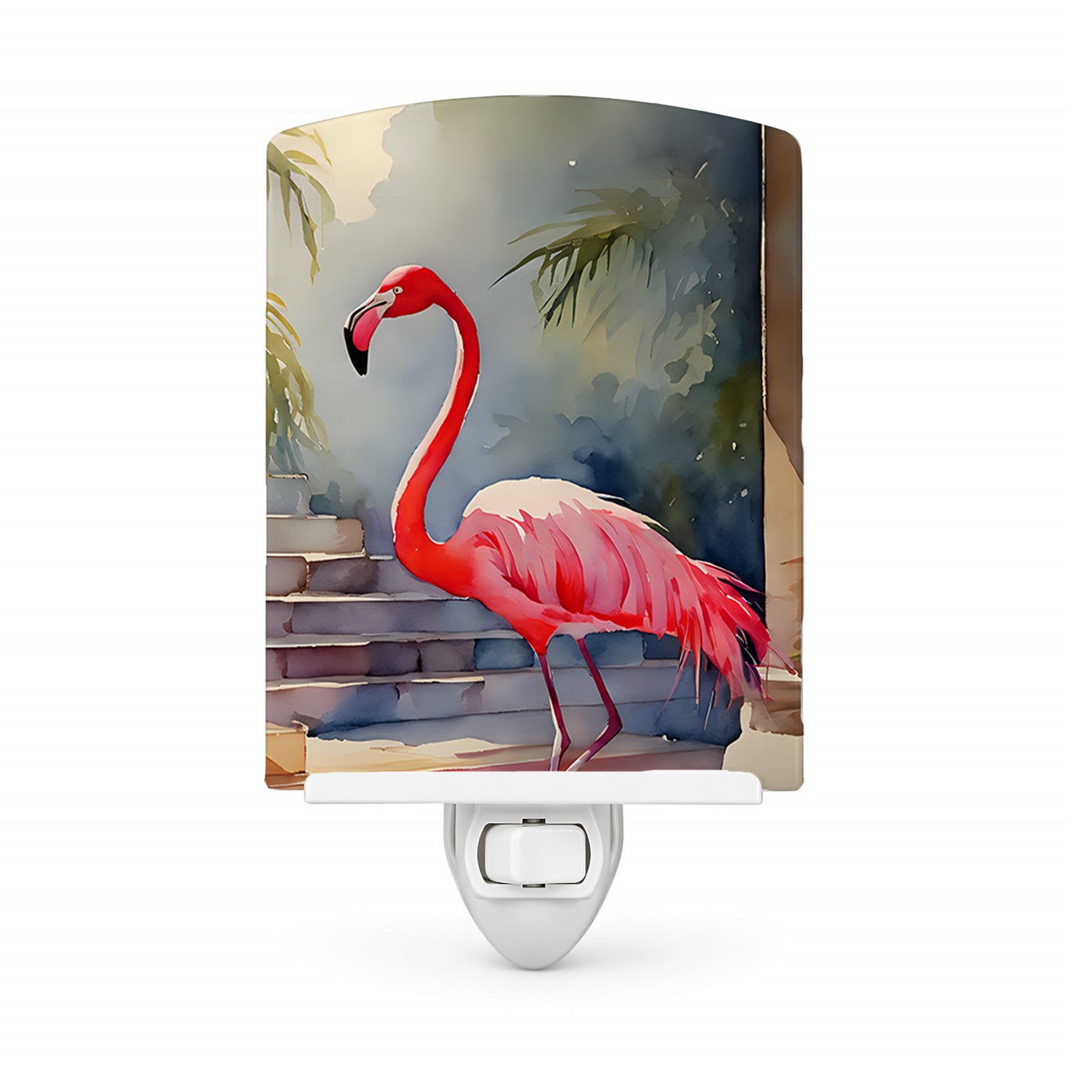 Flamingo Ceramic Night Light Compact, UL-Certified, Ideal for Bedroom, Bathroom, Nursery, Hallway, Kitchen, 6x4x3, Multicolor