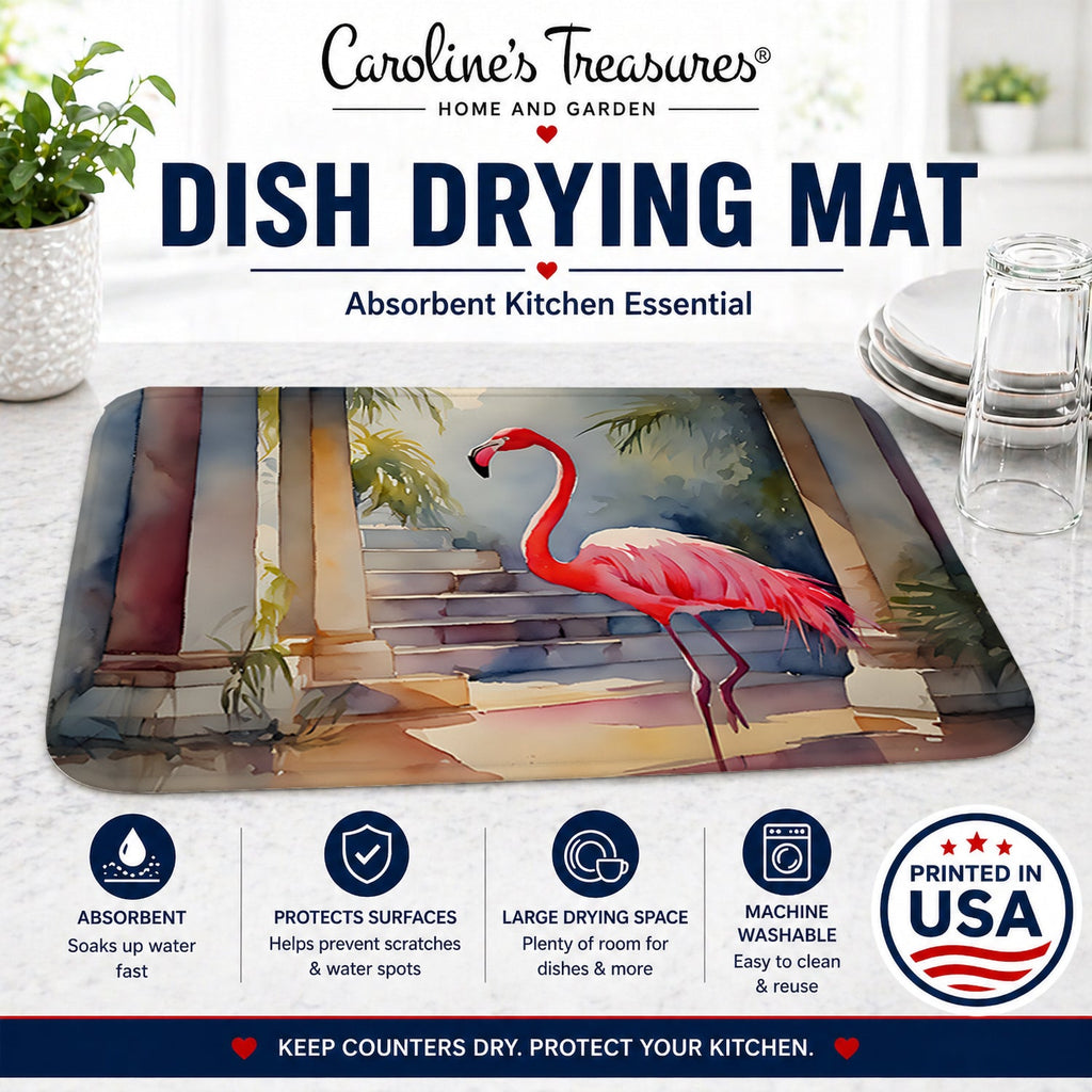 Flamingo Dish Drying Mat Absorbent Dish Drying Mat Pad for Kitchen Counter Dish Drainer Mat for Countertop, 14 x 21", Multicolor