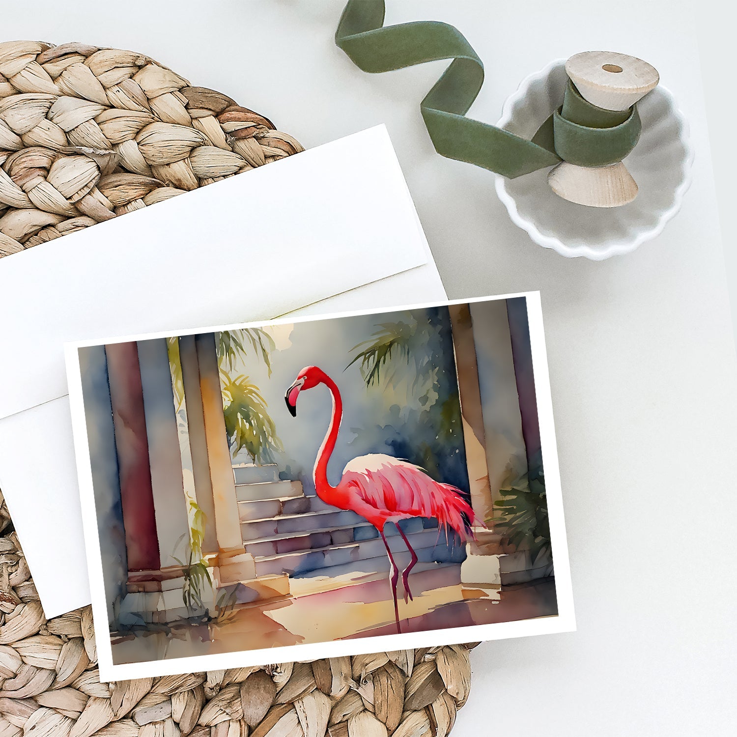 Flamingo Greeting Cards Pack of 8 Blank Cards with Envelopes Whimsical A7 Size 5x7