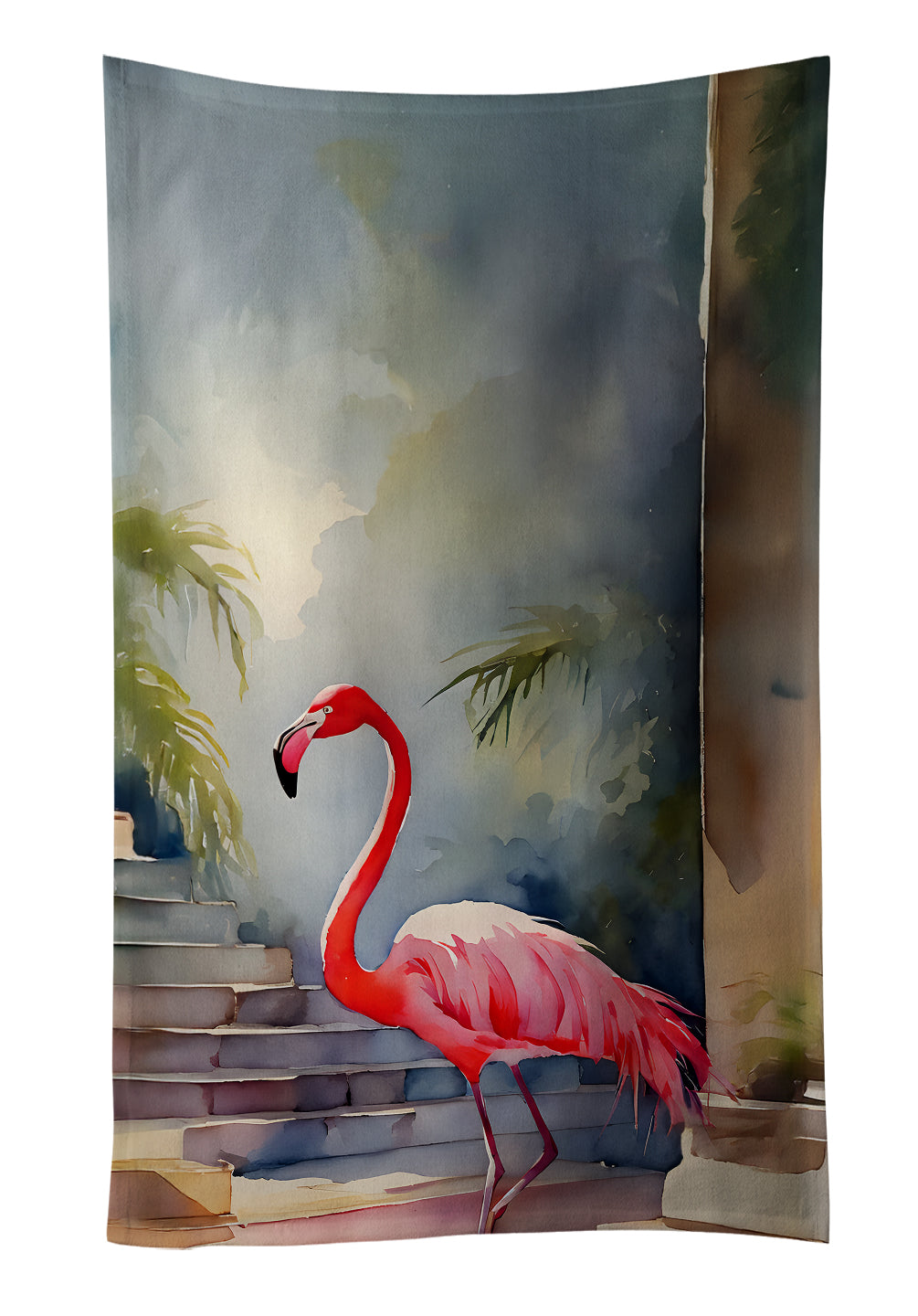 Flamingo Kitchen Towel Velour Plush Front and Cotton Loop Back Machine Washable