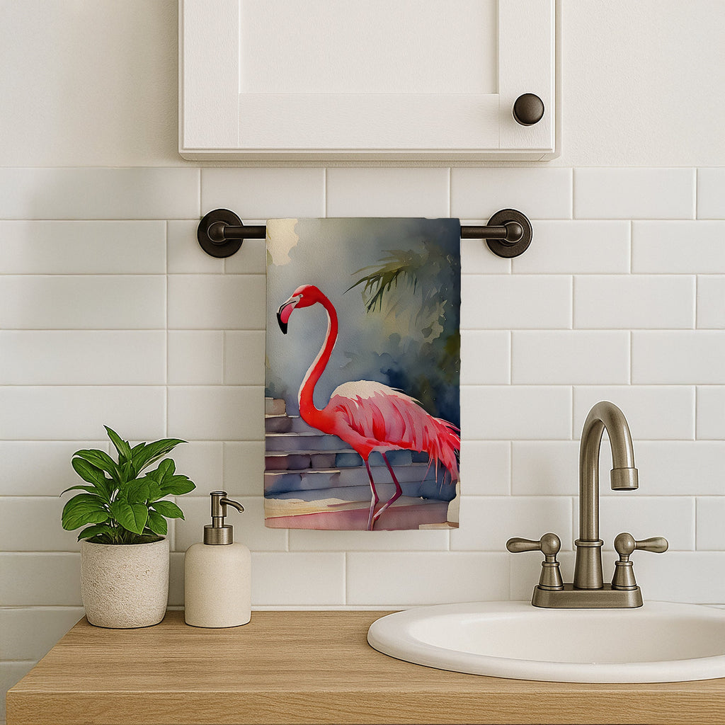 Flamingo Kitchen Towel Velour Plush Front and Cotton Loop Back Machine Washable