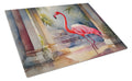 Flamingo Cutting Board Tempered Glass Kitchen Cutting Surface, Heat Resistant Chopping, Non-Slip Feet, Food Prep & Serving