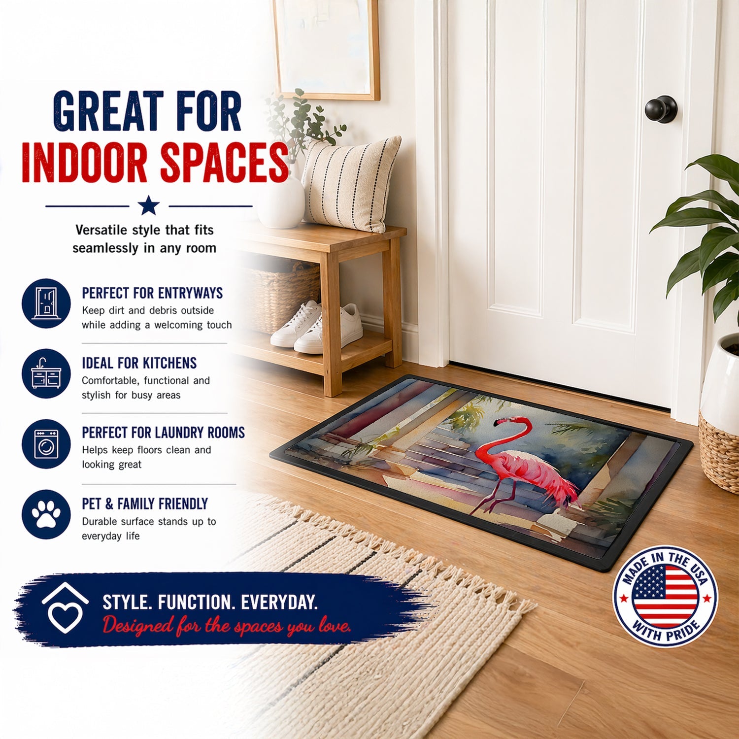 Flamingo Doormat Indoor Outdoor 18H X 27W Front Door Mat Rugs for Entryway, Non Slip Washable