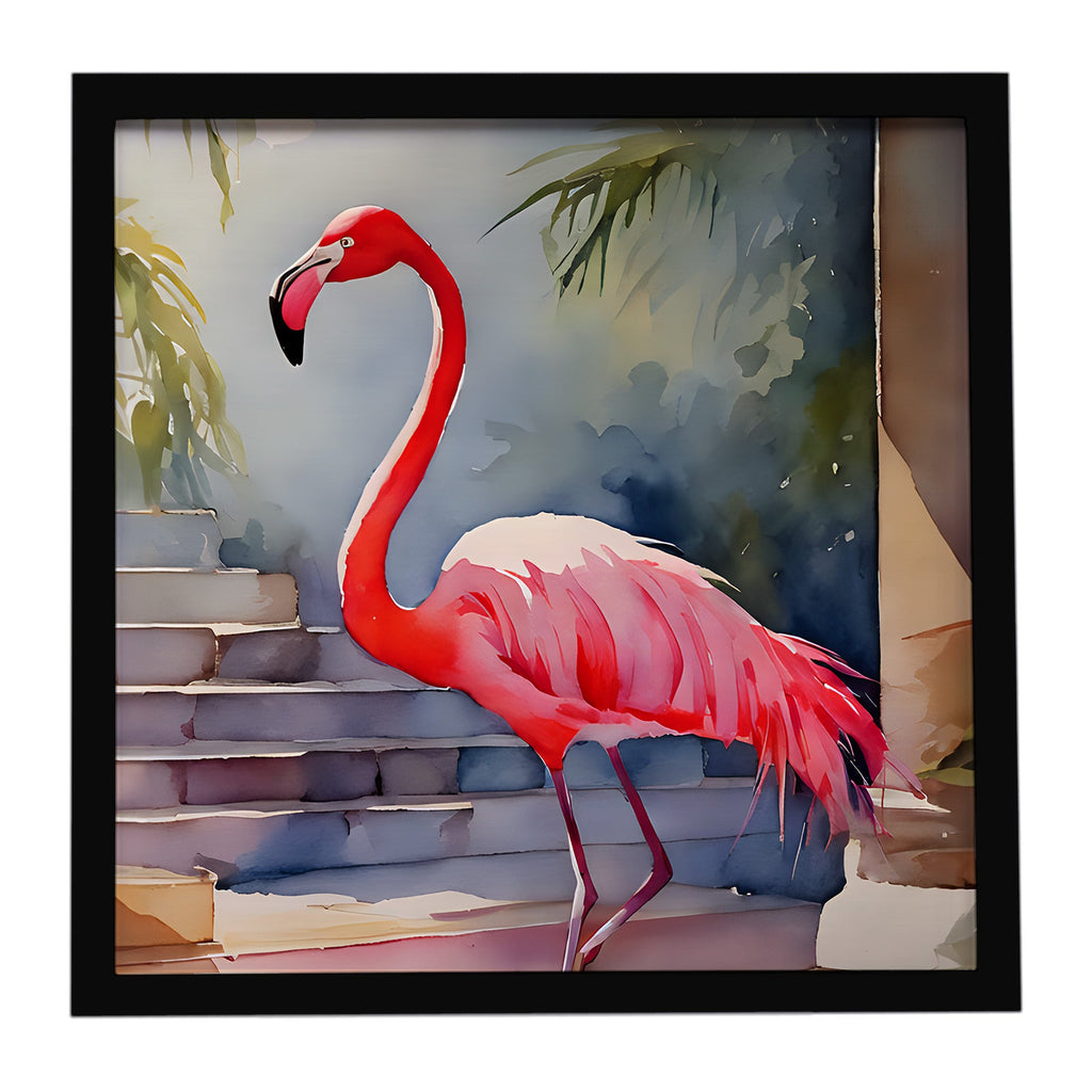 Flamingo Framed Metal Print Bathroom, Kitchen, Office, Home Decor Wall Art Ready to Hang, Square, 8X8
