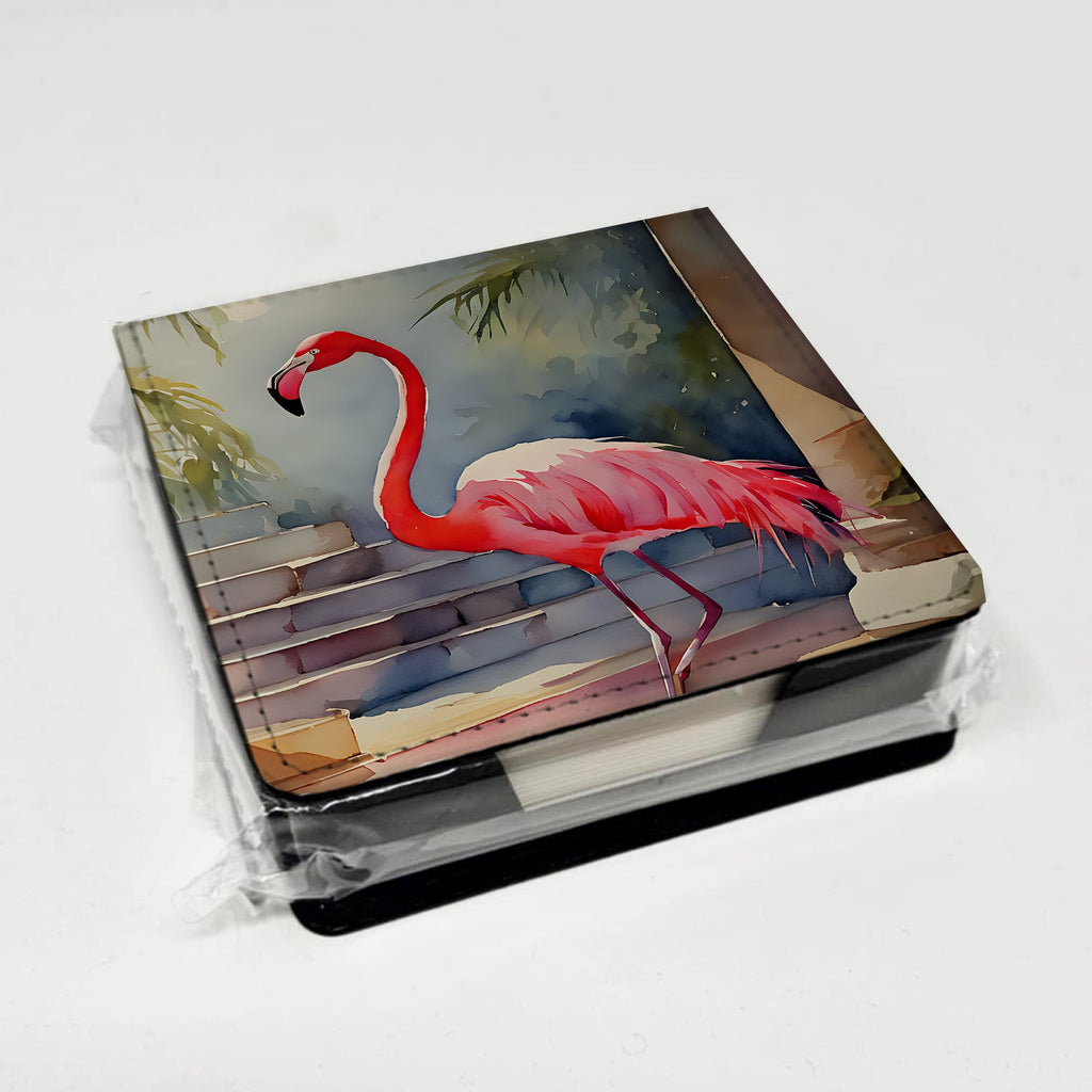 Flamingo PU Leather Note Paper Holder with Artist-Designed Cover, Desk Accessory, Office Gift