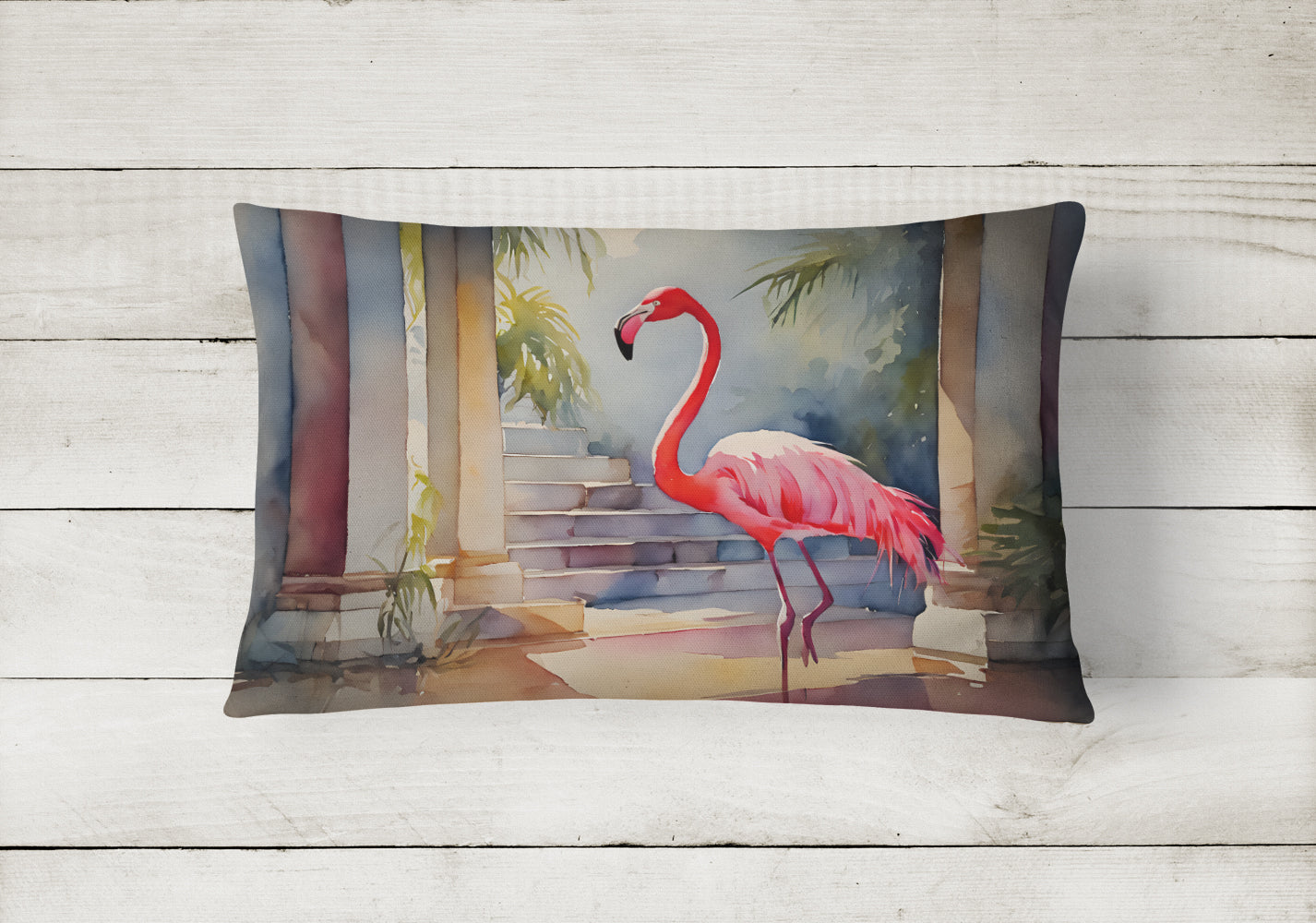 Flamingo Decorative Throw Pillow 12x16 Indoor Outdoor Accent Cushion, Fabric Cover with Insert for Sofa, Bed, Porch & Living Room