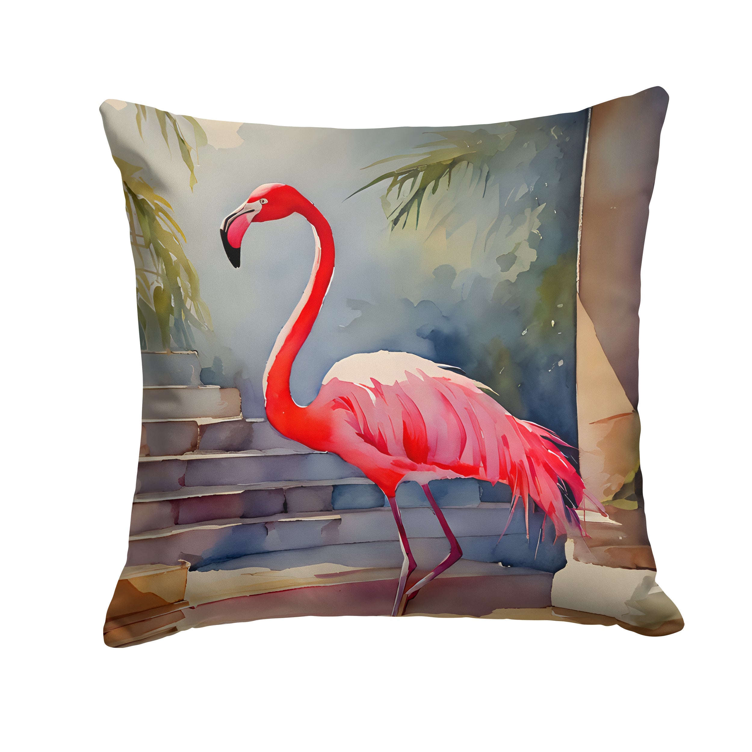 Flamingo Decorative Throw Pillow 14x14 Indoor Outdoor Accent Cushion, Fabric Cover with Insert for Sofa, Bed, Porch & Living Room