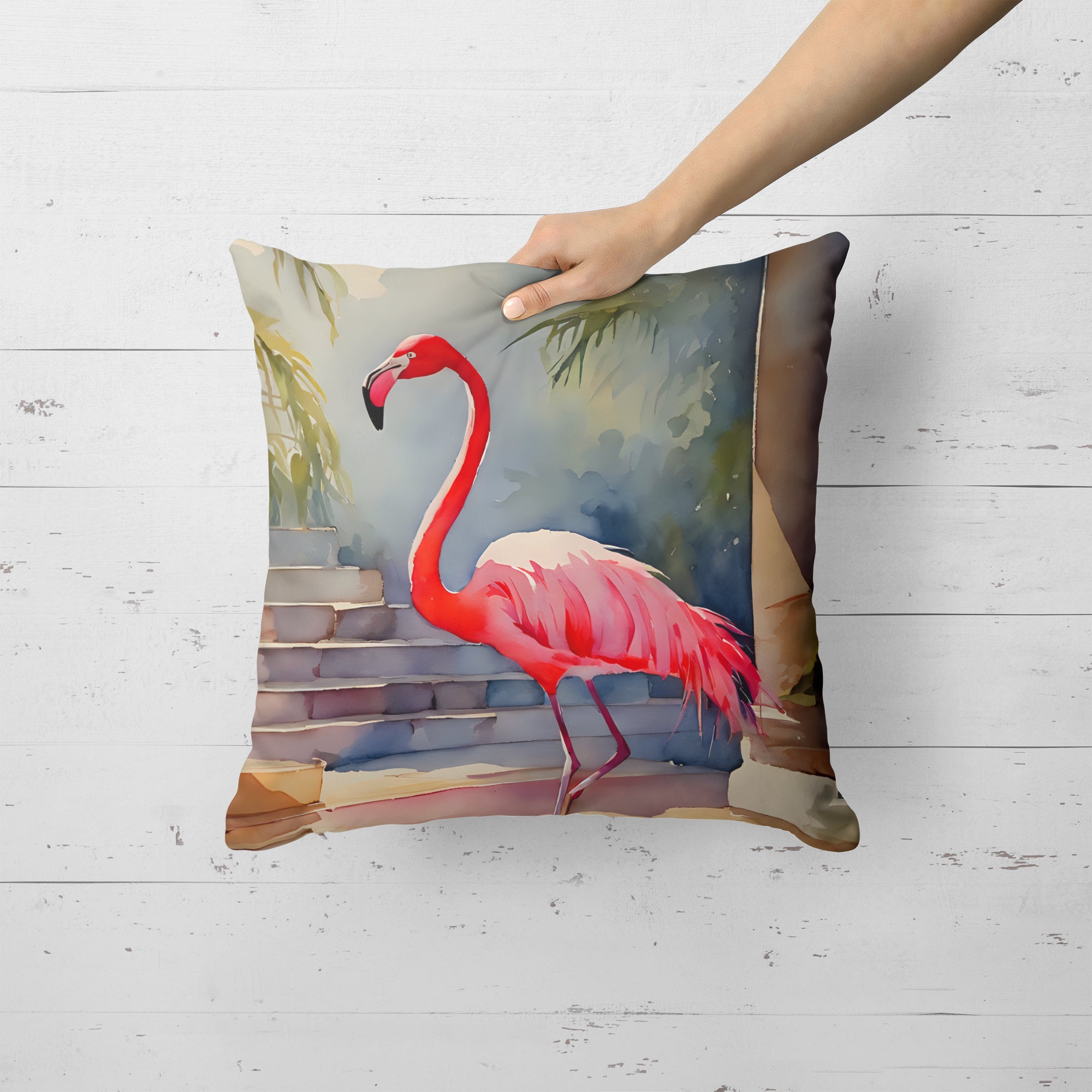 Flamingo Decorative Throw Pillow 18x18 Indoor Outdoor Accent Cushion, Fabric Cover with Insert for Sofa, Bed, Porch & Living Room