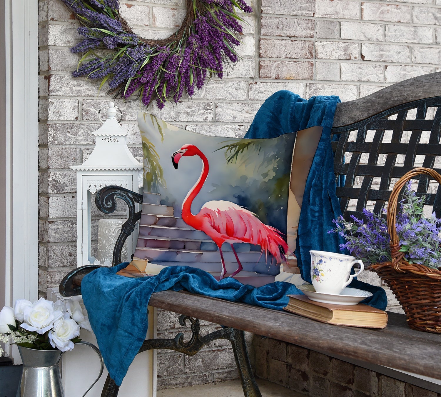 Flamingo Decorative Throw Pillow 18x18 Indoor Outdoor Accent Cushion, Fabric Cover with Insert for Sofa, Bed, Porch & Living Room