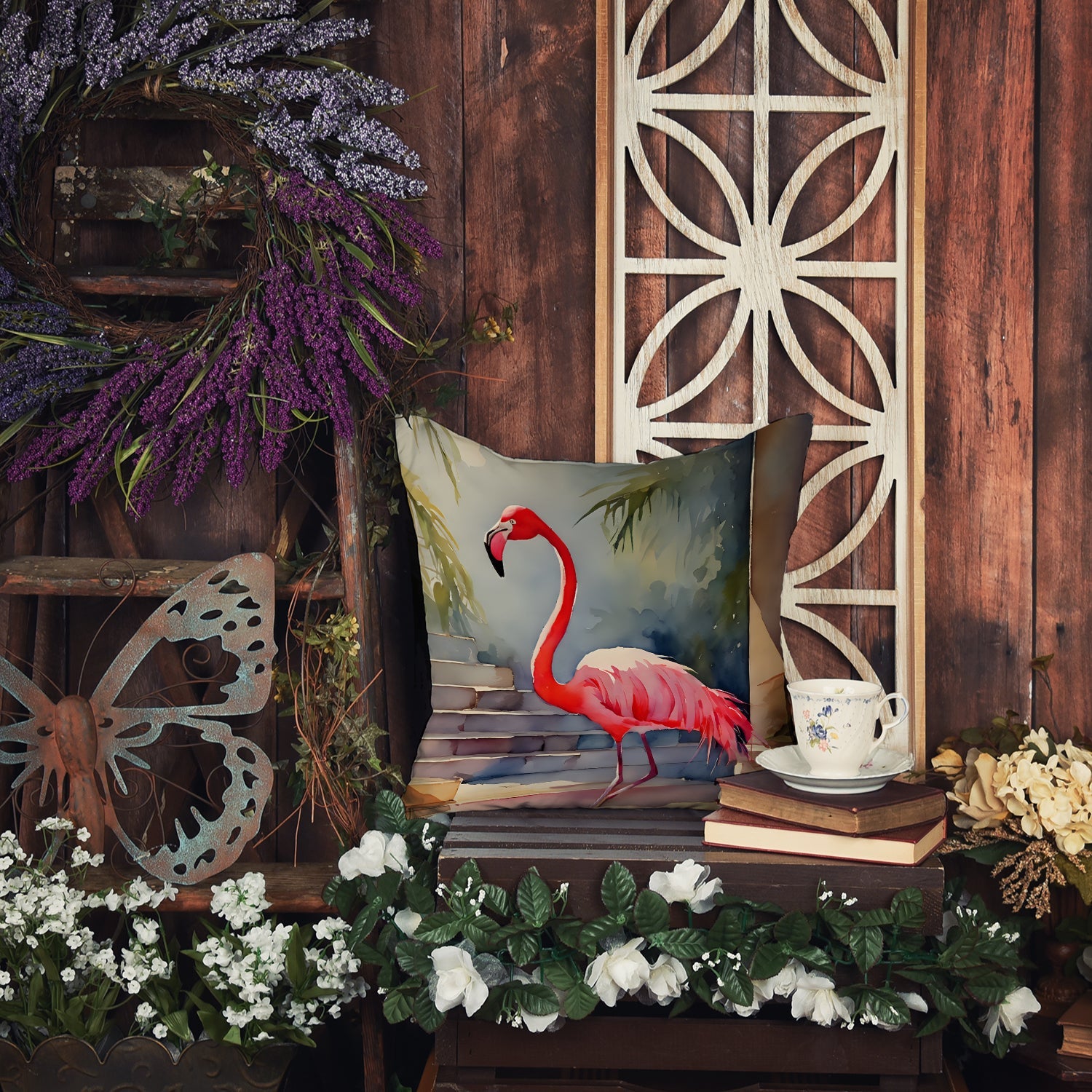 Flamingo Decorative Throw Pillow 18x18 Indoor Outdoor Accent Cushion, Fabric Cover with Insert for Sofa, Bed, Porch & Living Room